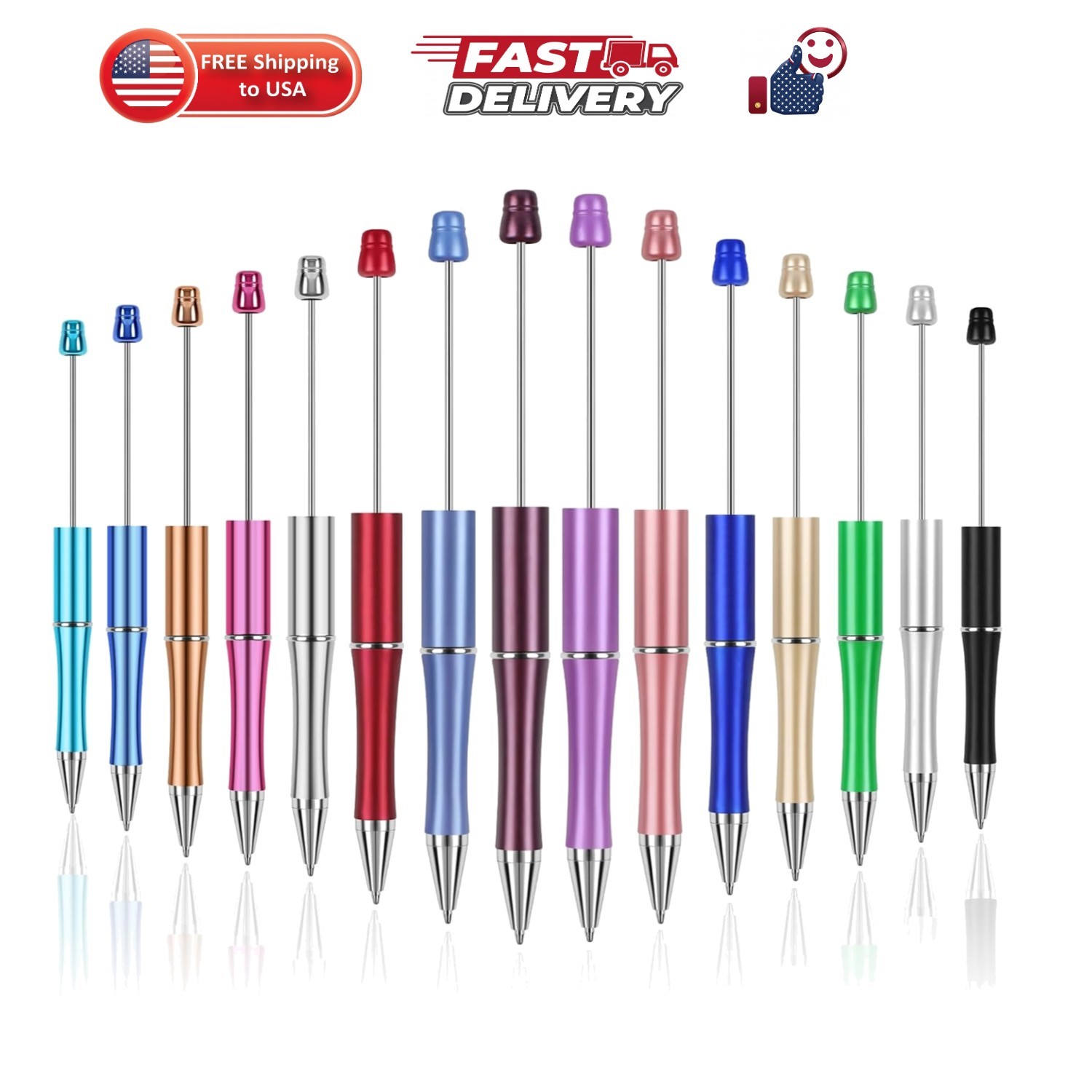 15 PCS Beadable Pens, Beadable Pens Bulk Colored Plastic, Black Ink Beaded Pe…
