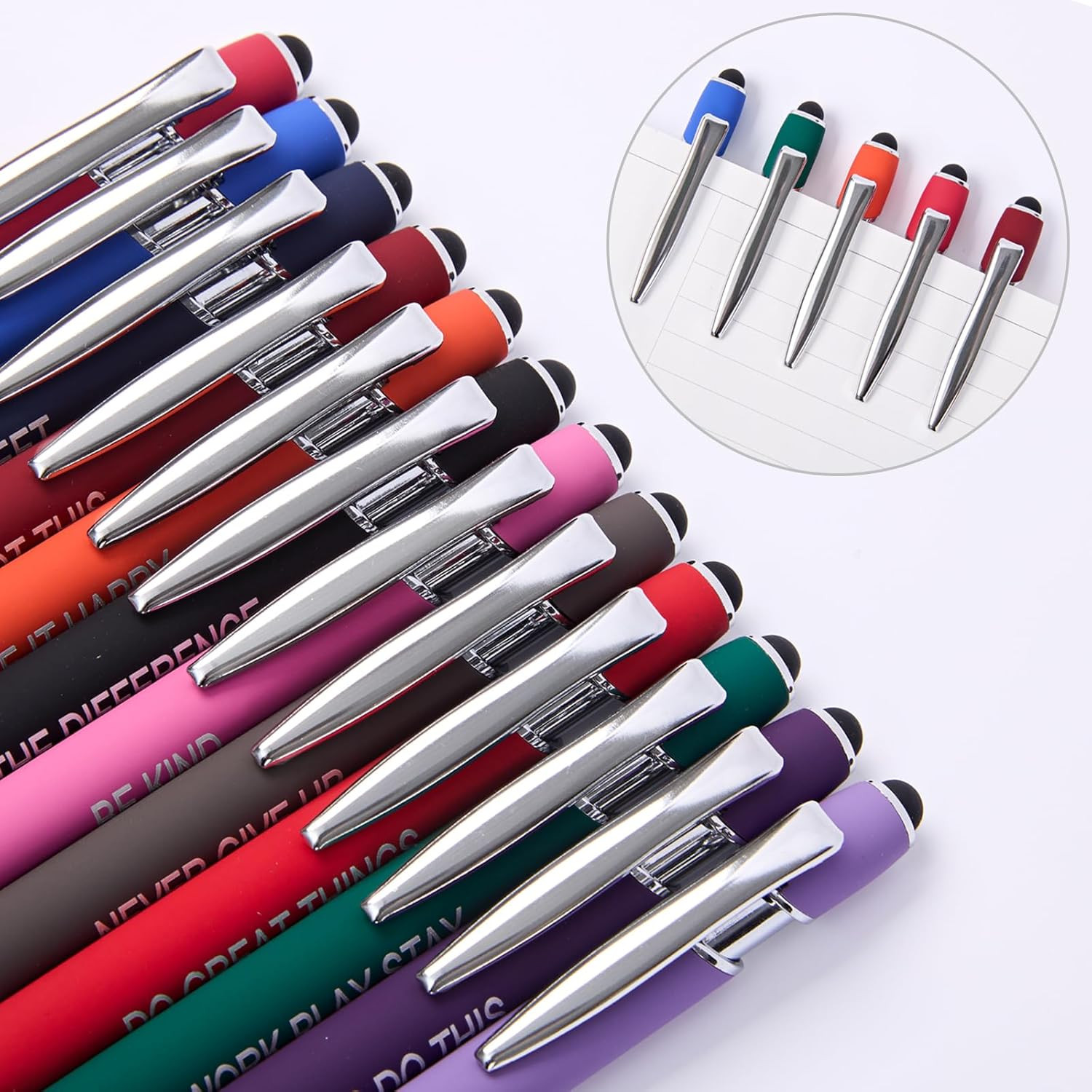 12 Pack Inspirational Ballpoint Pens with Stylus Tip Black Ink Fine Point