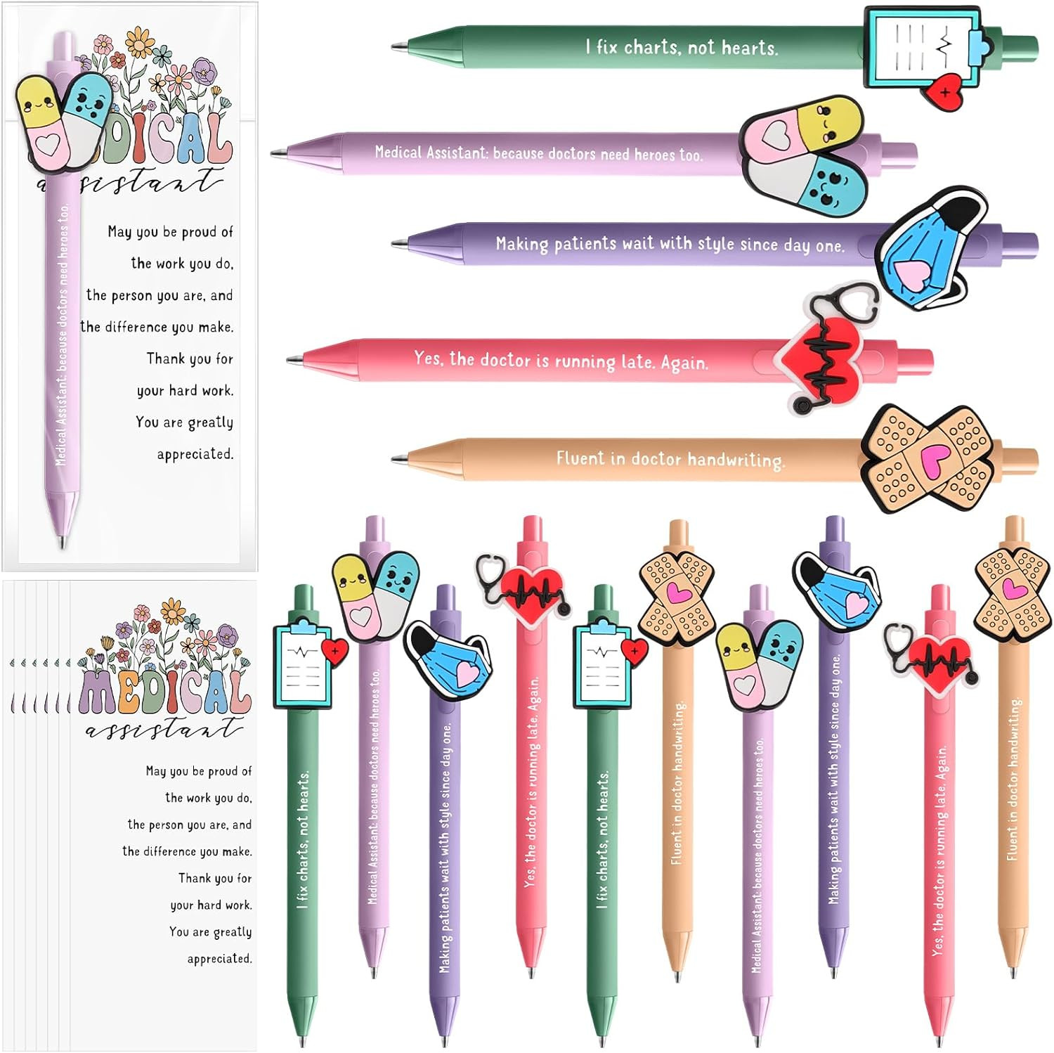 12 Sets Medical Assistant Gifts Funny Ballpoint Pens with Thank You Cards for Me