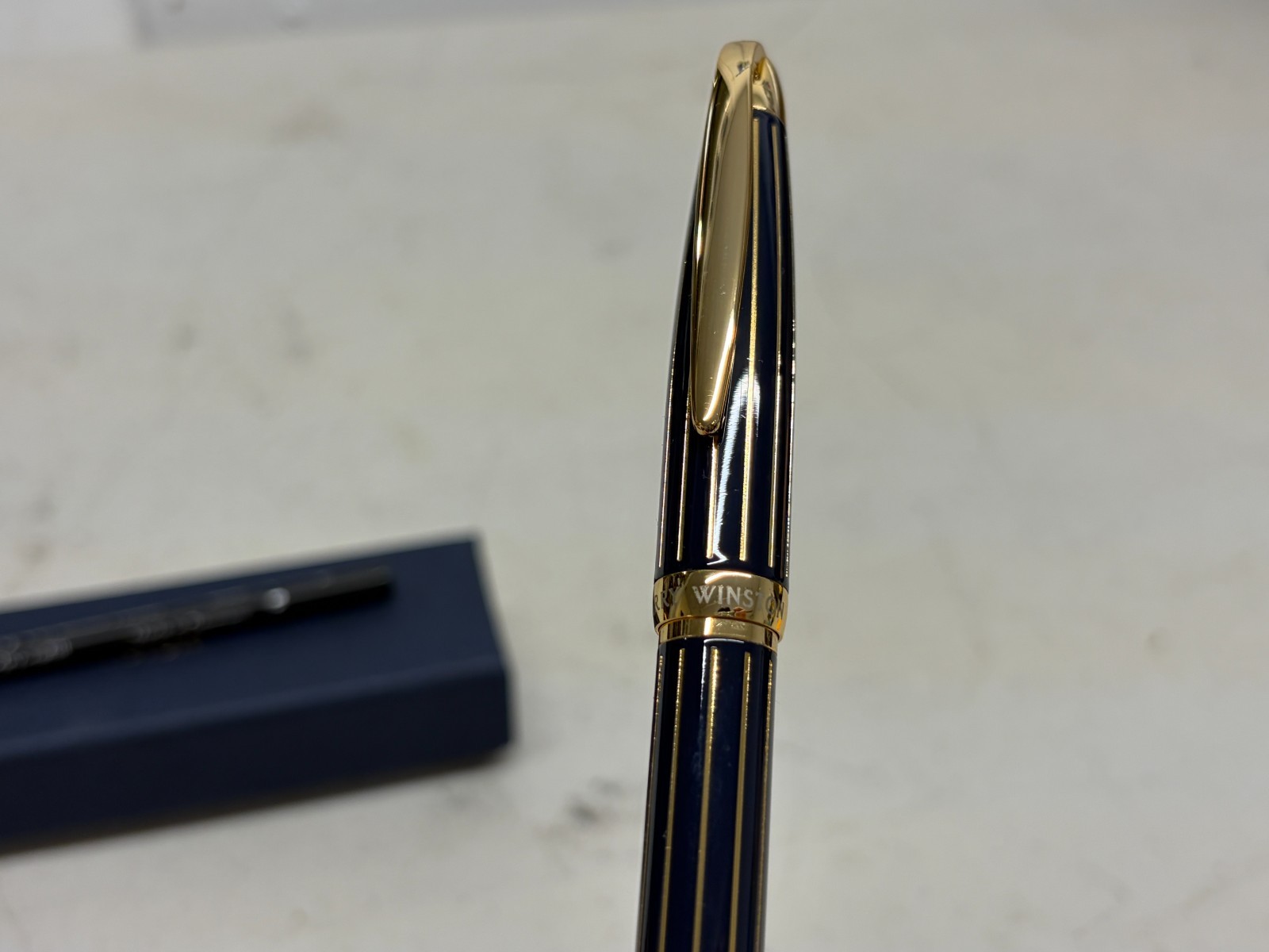HARRY WINSTON Novelty Navy/Gold Stripe Rollerball Pen (NIB)