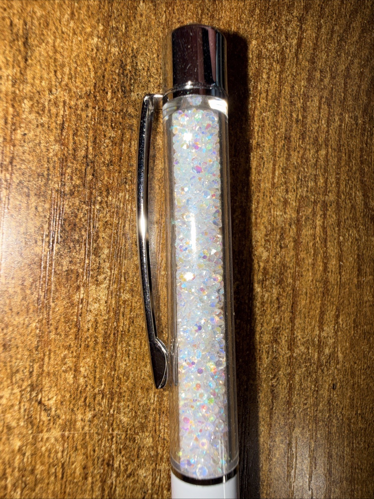PenGems Pen with Gem – White Pink Flowers Silver tip