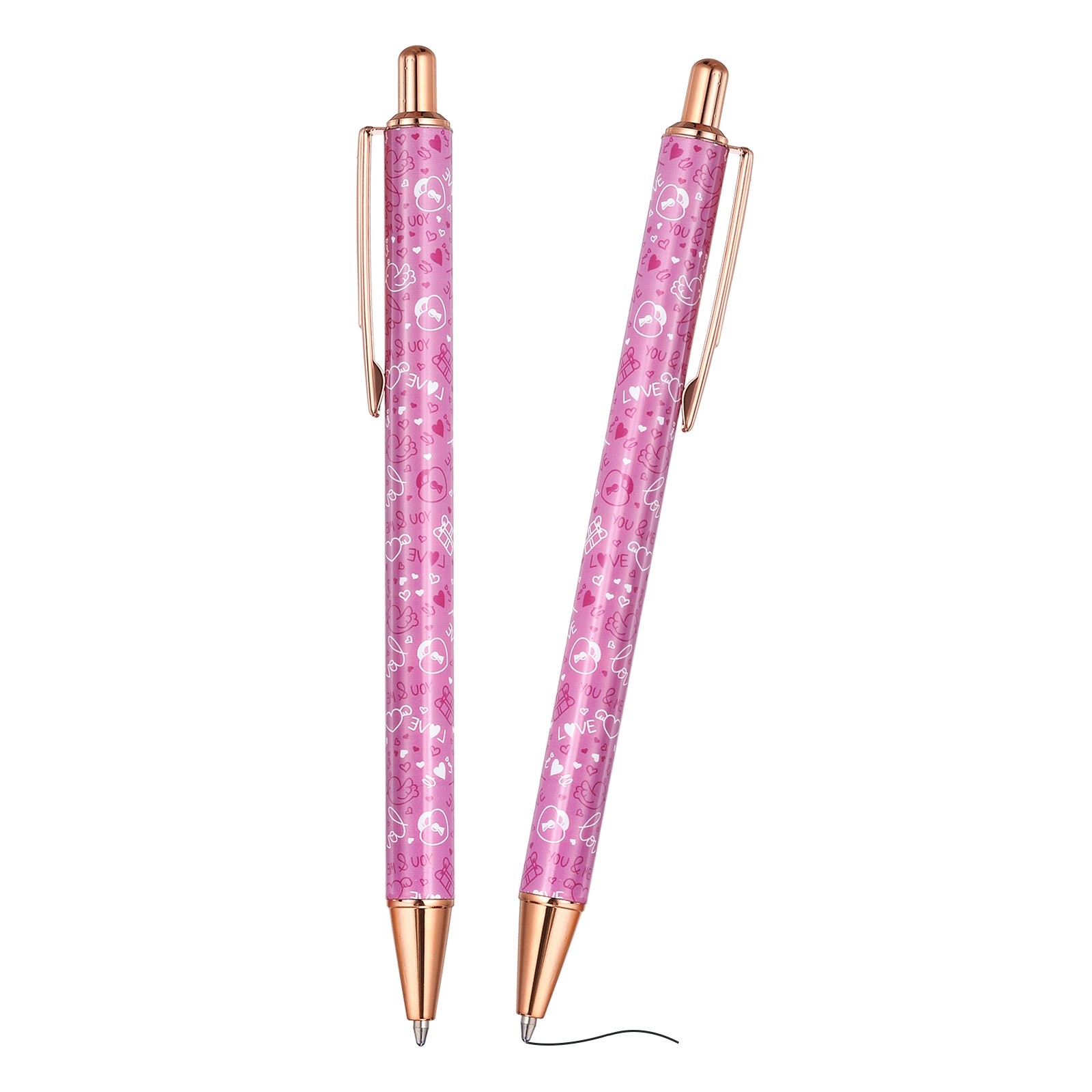 2Pcs Valentine’s Day Pens for Women, 1.0mm Black Ink for Office Gifts, Pink