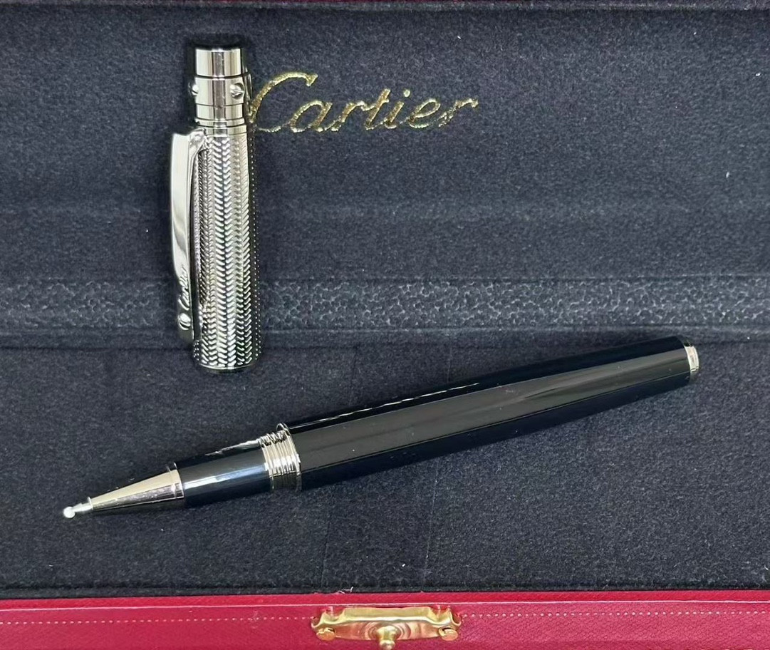 Cartier silver striped ballpoint pen with box – luxury gift