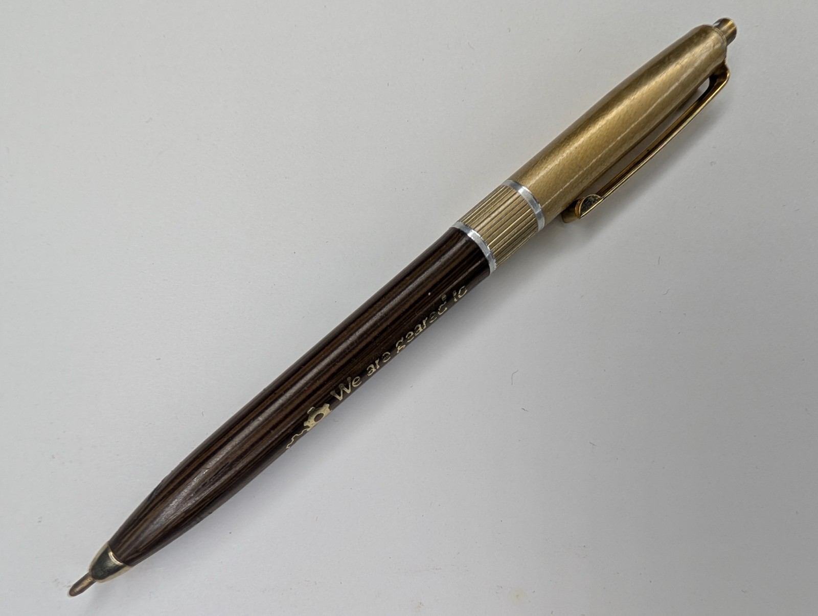 c1970s Waterloo IA MACHINE TOOL CORP Wood Grain Advertising Pen Industrial Gears