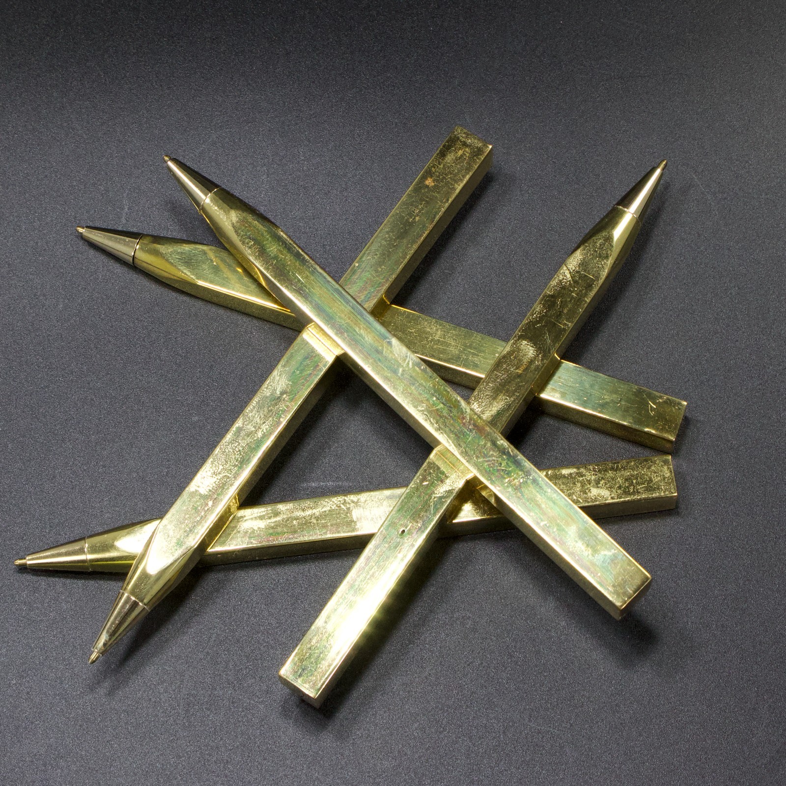 Solid Brass Square Ballpoint Pens Vintage Machined Chamfered Unbranded 5.25″