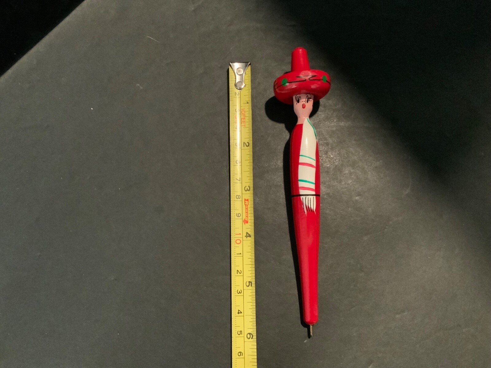 Vintage Rare Handpainted Wooden Pen Xalpa Mexico HOTEL DORADA Sombrero