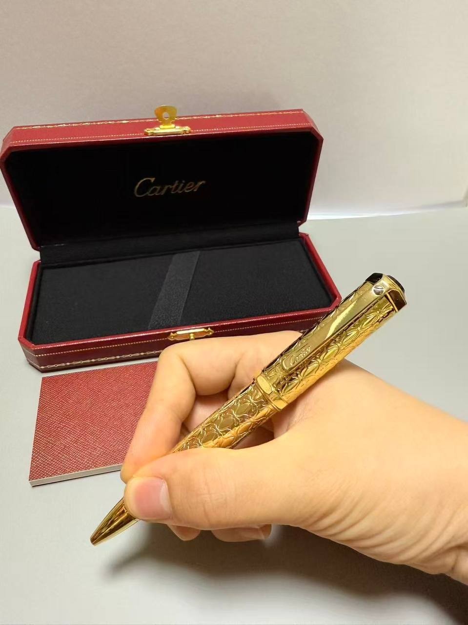 Cartier Gold Ballpoint Pen Engraved Luxury Writing Instrument NIB