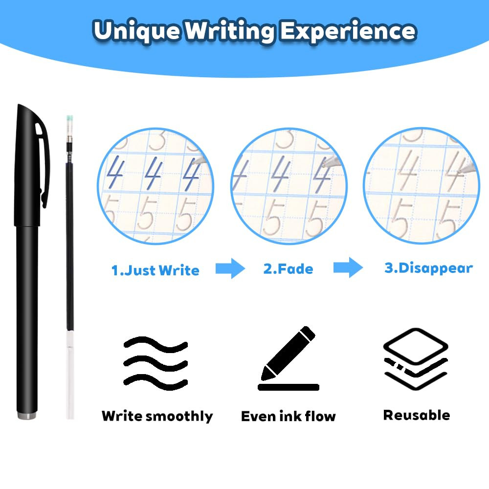 Magic Pens & Refills for Grooved Handwriting Workbooks,Disappearing Ink Pens for