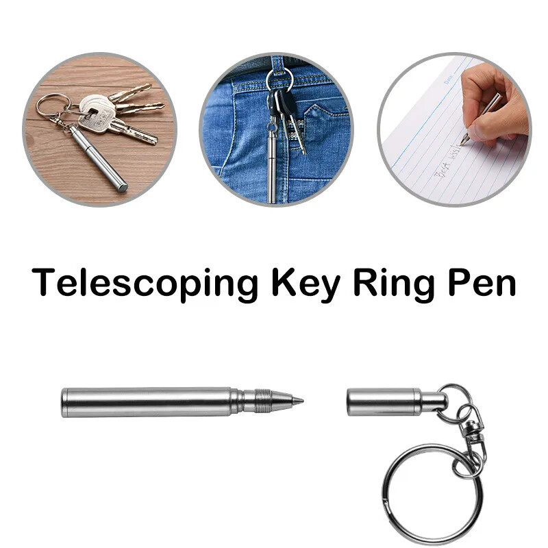 Multifunctional Portable Key Ring Stainless Steel Telescopic Pen Ball Point Pen