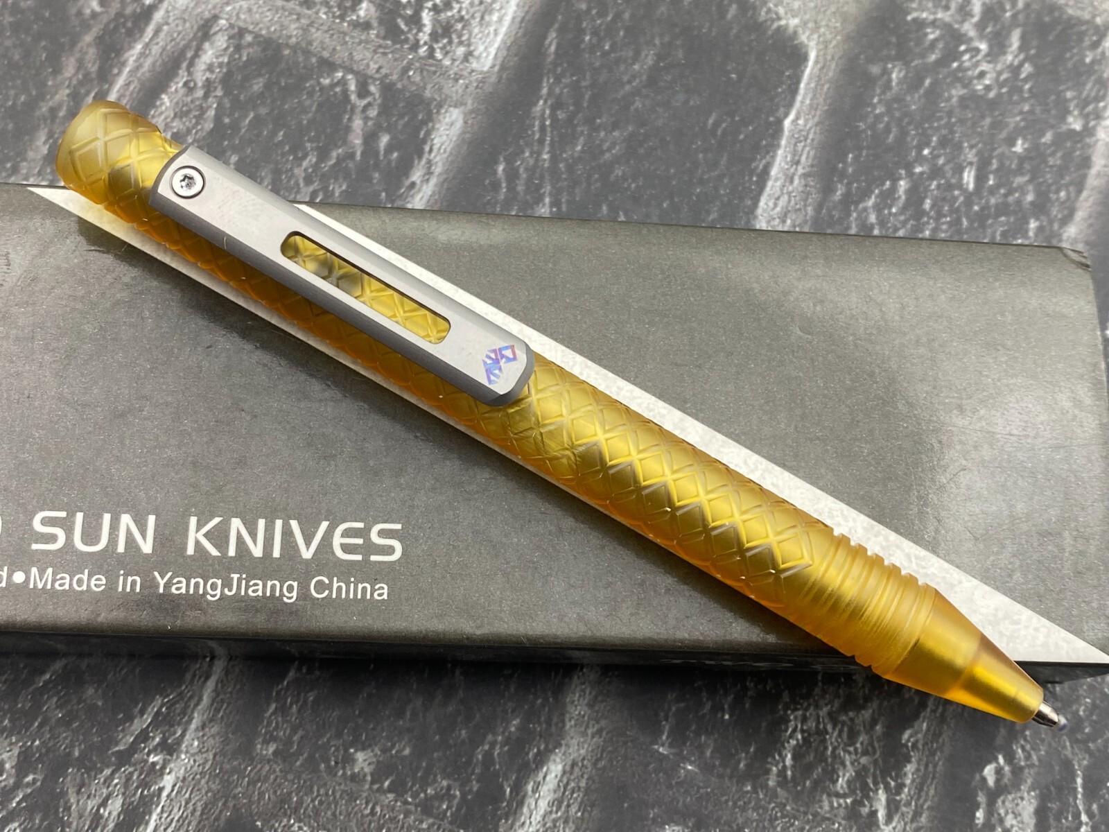 TwoSun TS-Pen37-PEI Checkered Tactical Titanium Push Button Mechanism Pen