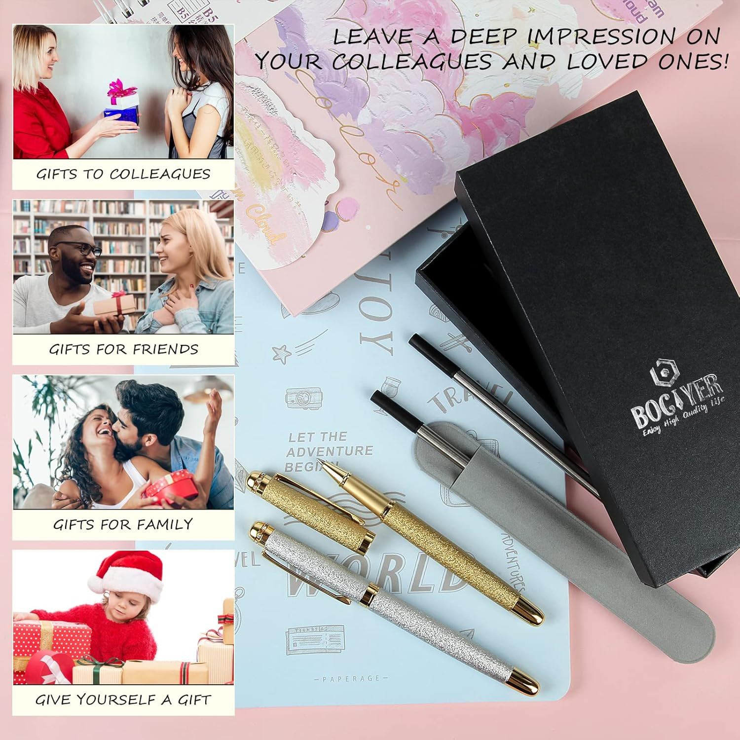 Rollerball Liquid Ink Pens,Best Luxury Ball Pen Gift Set for Women,Black Ink Fan