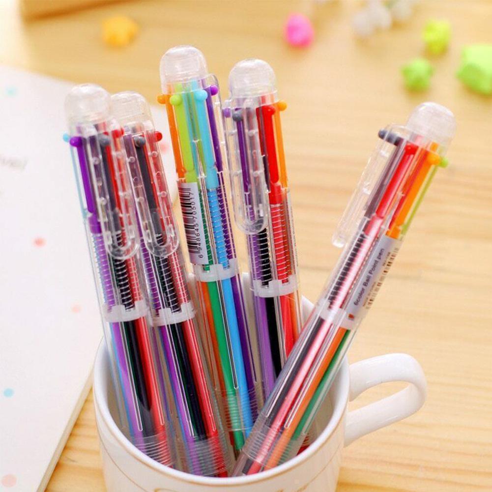 1pcs MultiColor 6 in 1 Color Ballpoint Pen Ball Point Pens Kids School Office