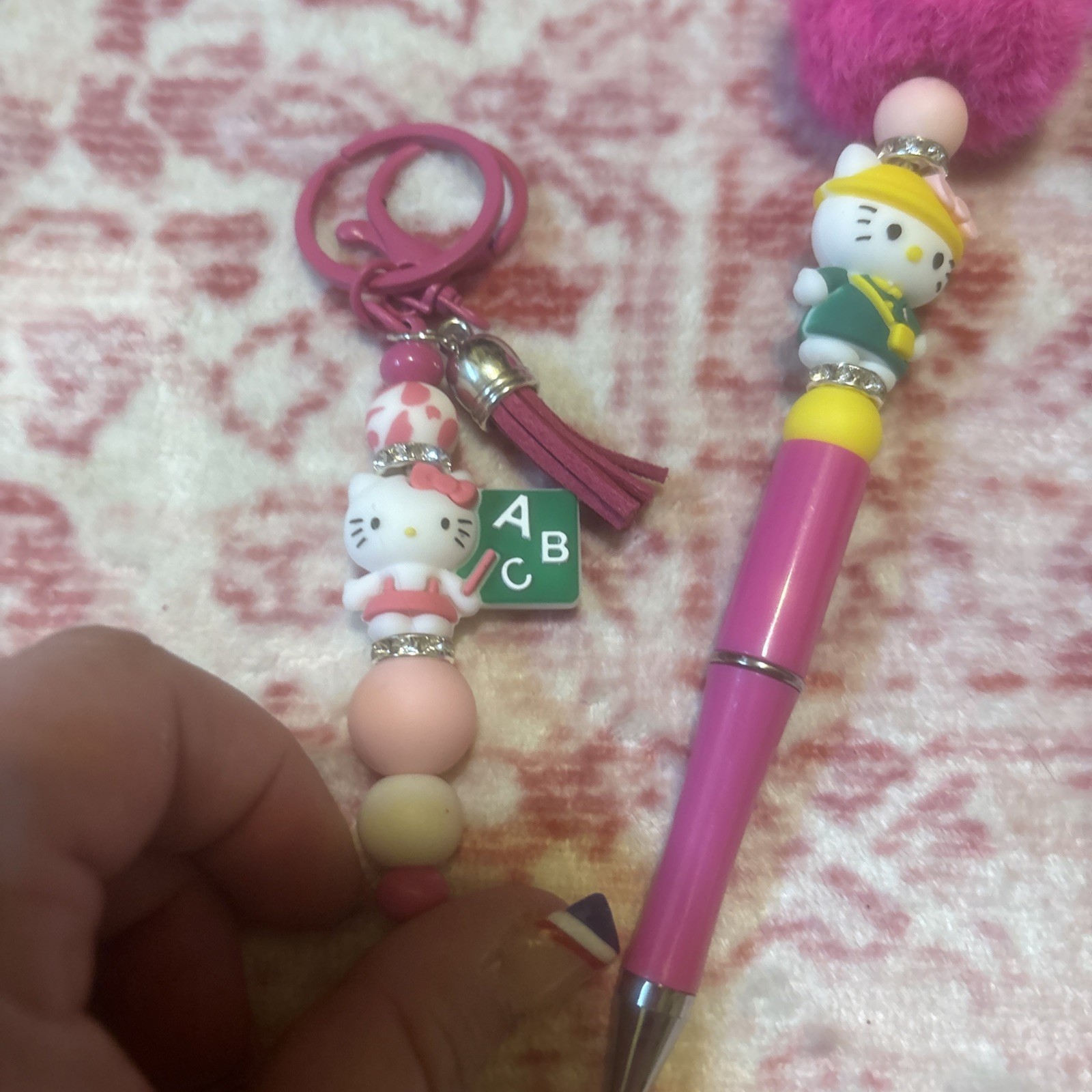 Homemade Hello Kitty Pen With Black Ink And Keychain