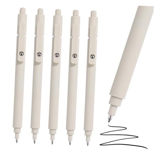 Aesthetic Pens Beige Pens 5Pcs 0.5mm Quick Dry Black Ink 5 Pcs Beige-Black Ink