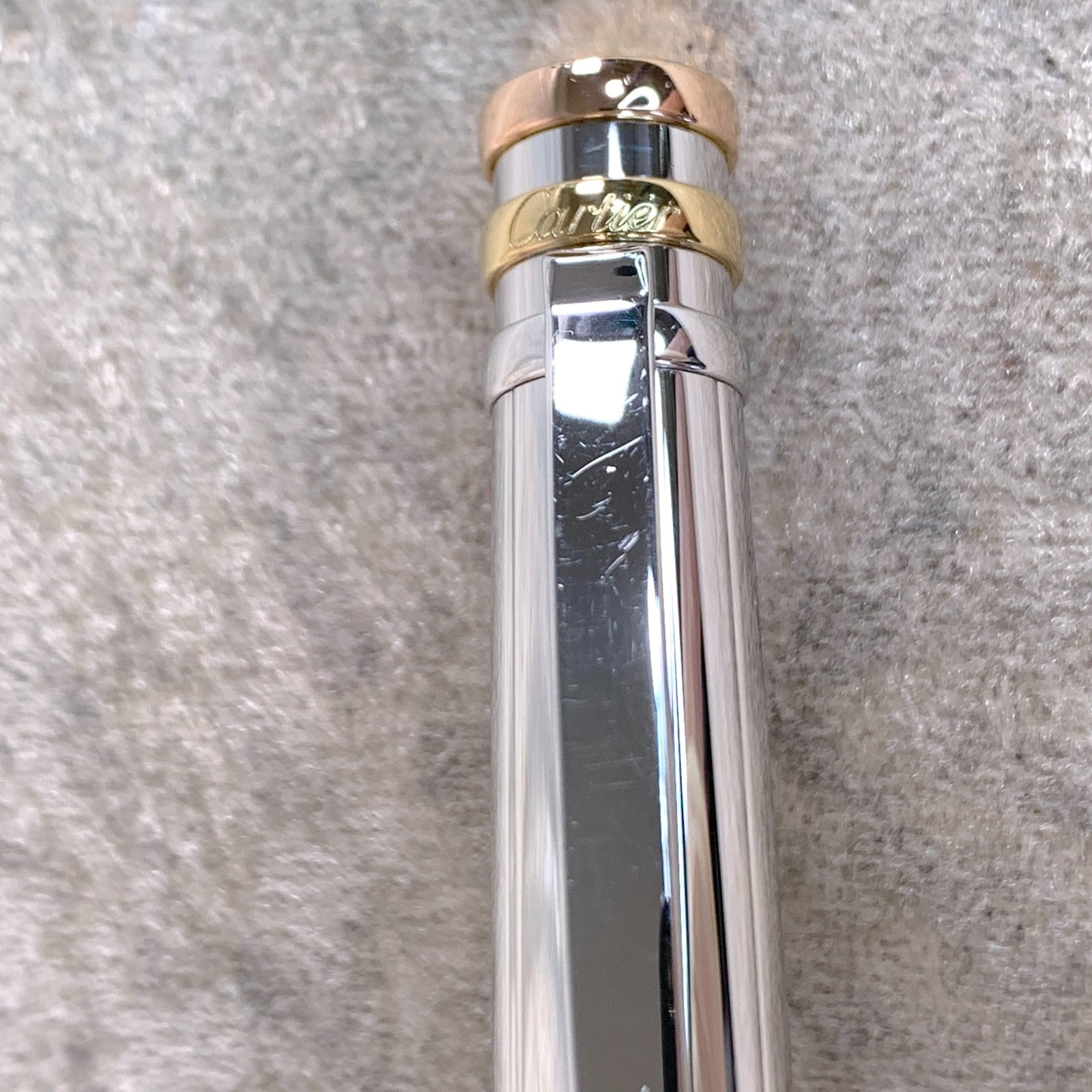 Cartier Ballpoint Pen Trinity Silver Godron Platinum Finish with Case & Papers