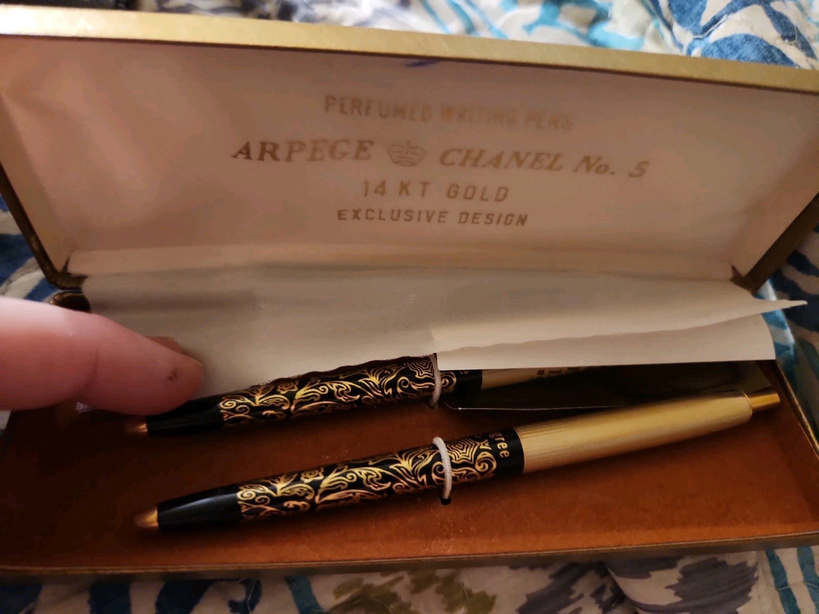 Vintage Set Of Ballpoint Pens Arpege Chanel No 5 14kt Gold Exclusive Design.