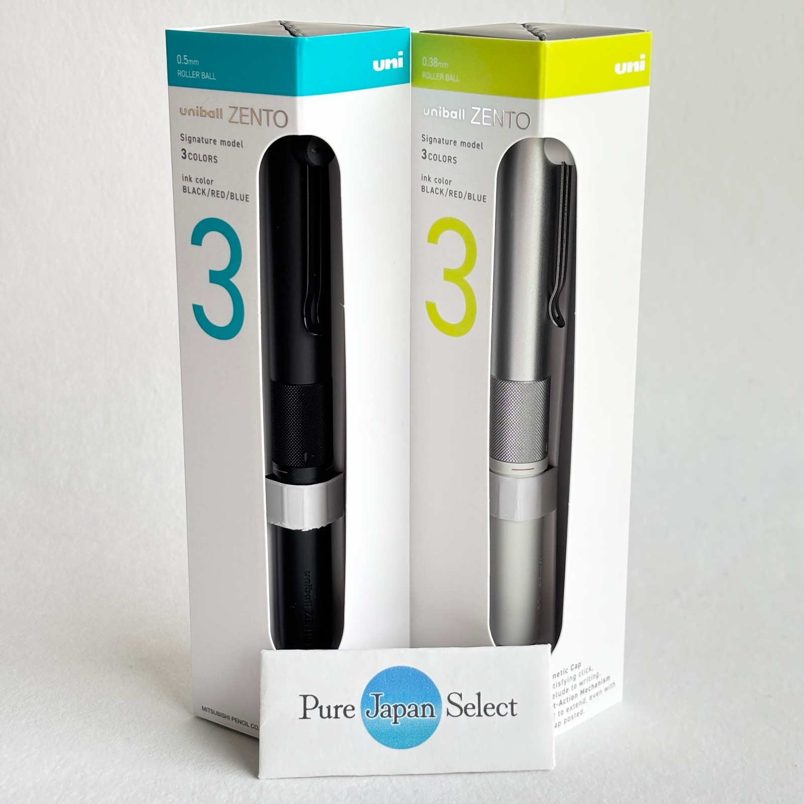 uniball ZENTO Signature Model 3-Color Ballpoint Pen 0.5mm & 0.38mm Black/Silver