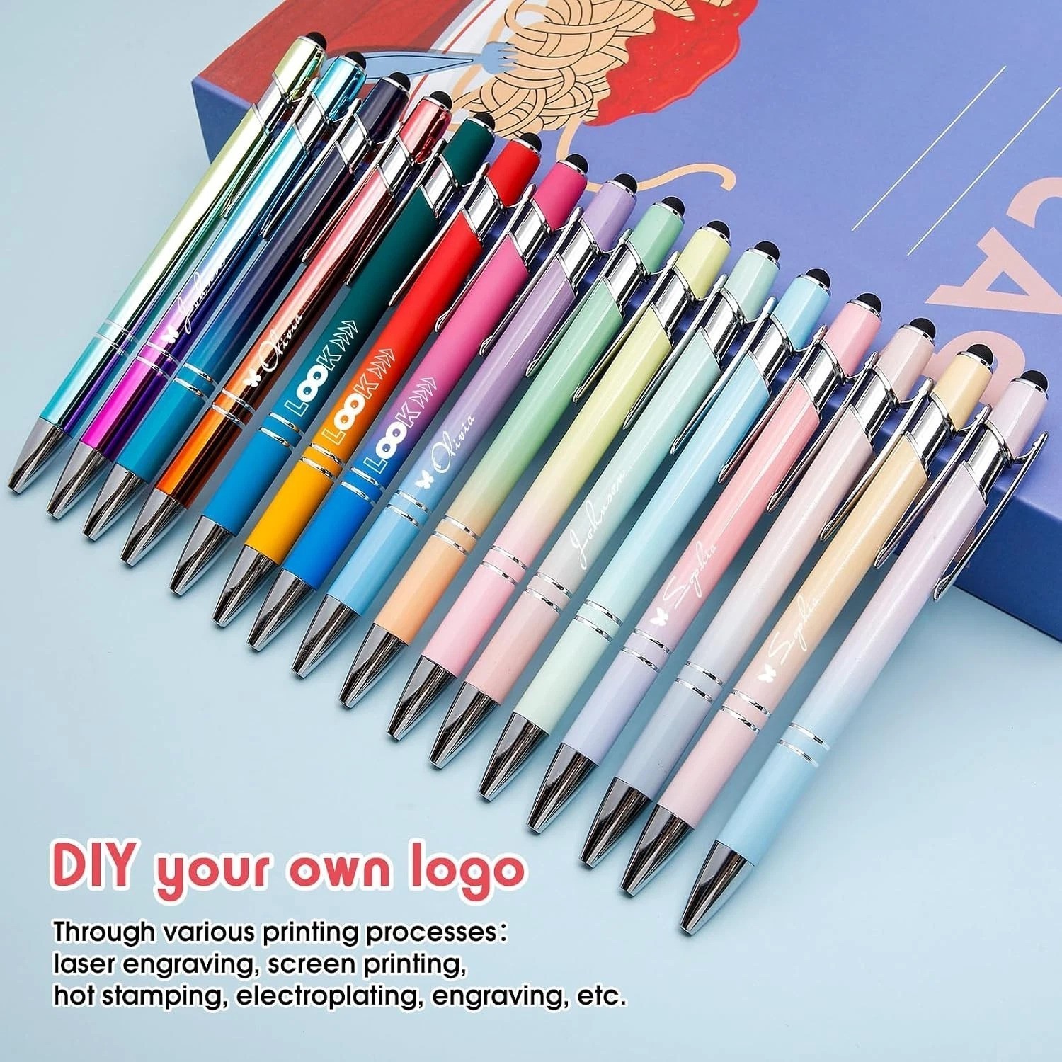 Bulk 100 Metal Stylus Pens Click Action Black Ink 1.0mm