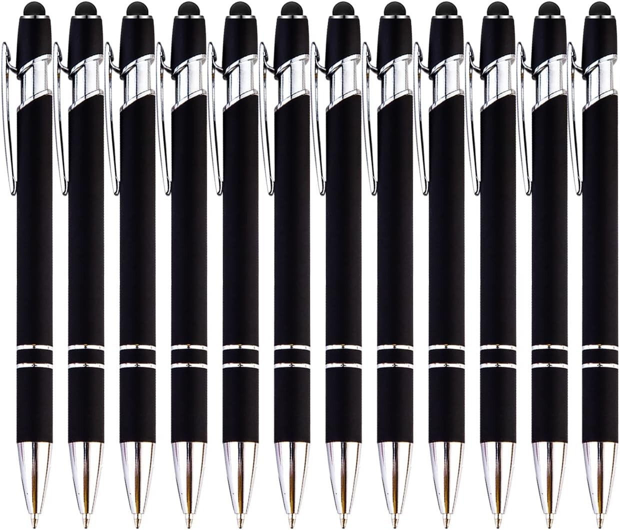 12 Pieces Black Ballpoint Pen with Stylus Tip, 2 in 1 Stylus Pen, Premium Metal