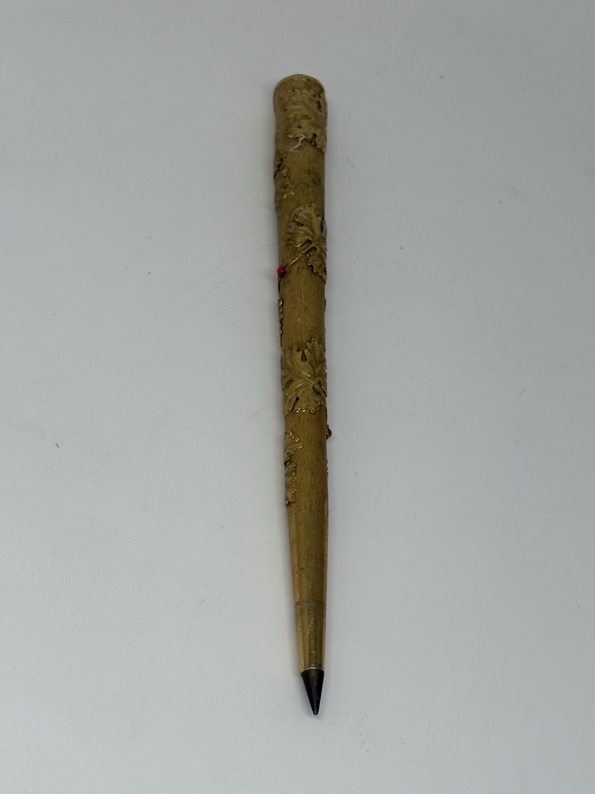 Vintage Carnegie Exclusive Italy Gilt Pen Red Cabochon Stones Ornate Vine Design