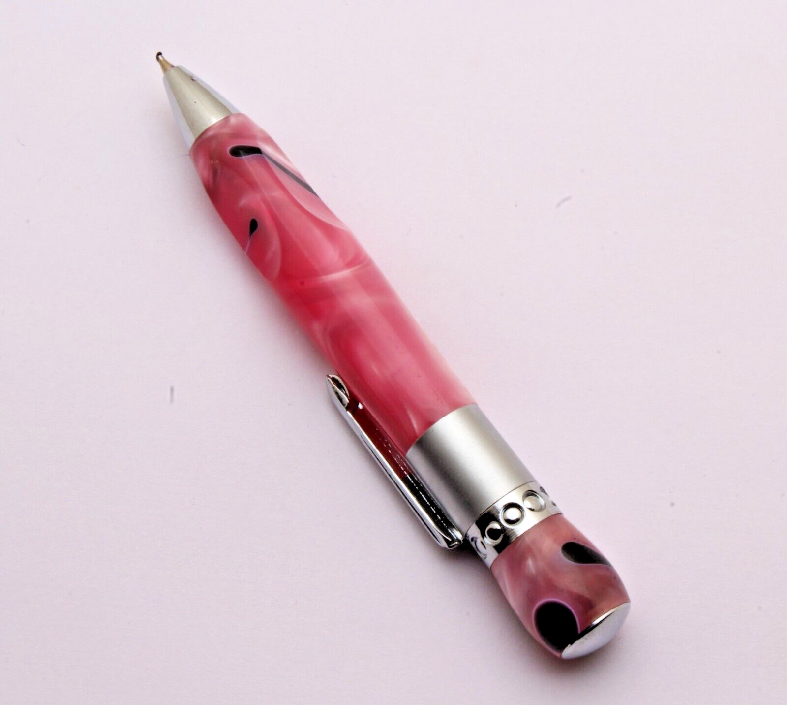 Oliver M2 Pink & Black Acrylic Body Mini Size Ballpoint Pen With Chrome Trims