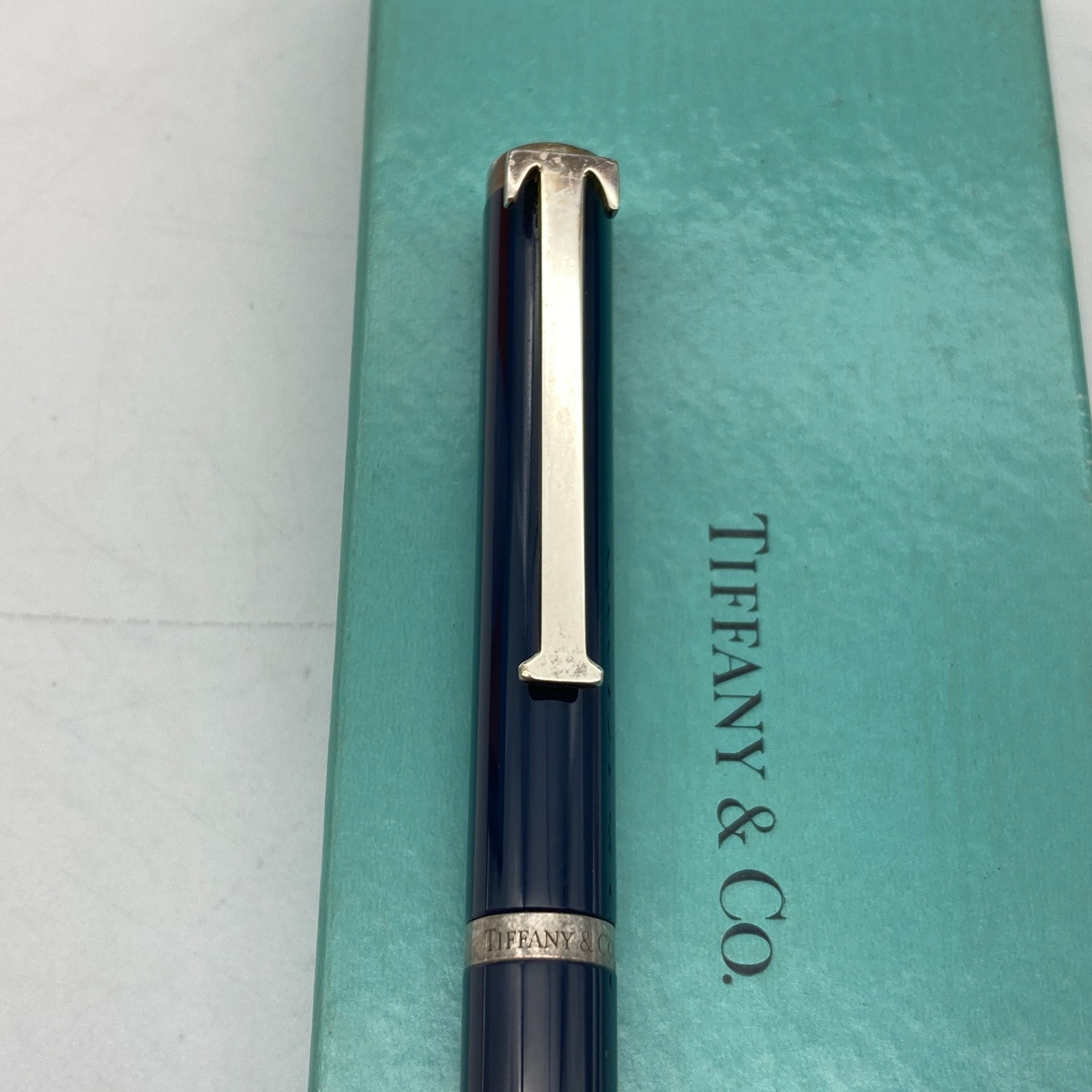 Tiffany & Co. Ballpoint Pen T Clip Navy Enamel Silver Black ink 31.4g