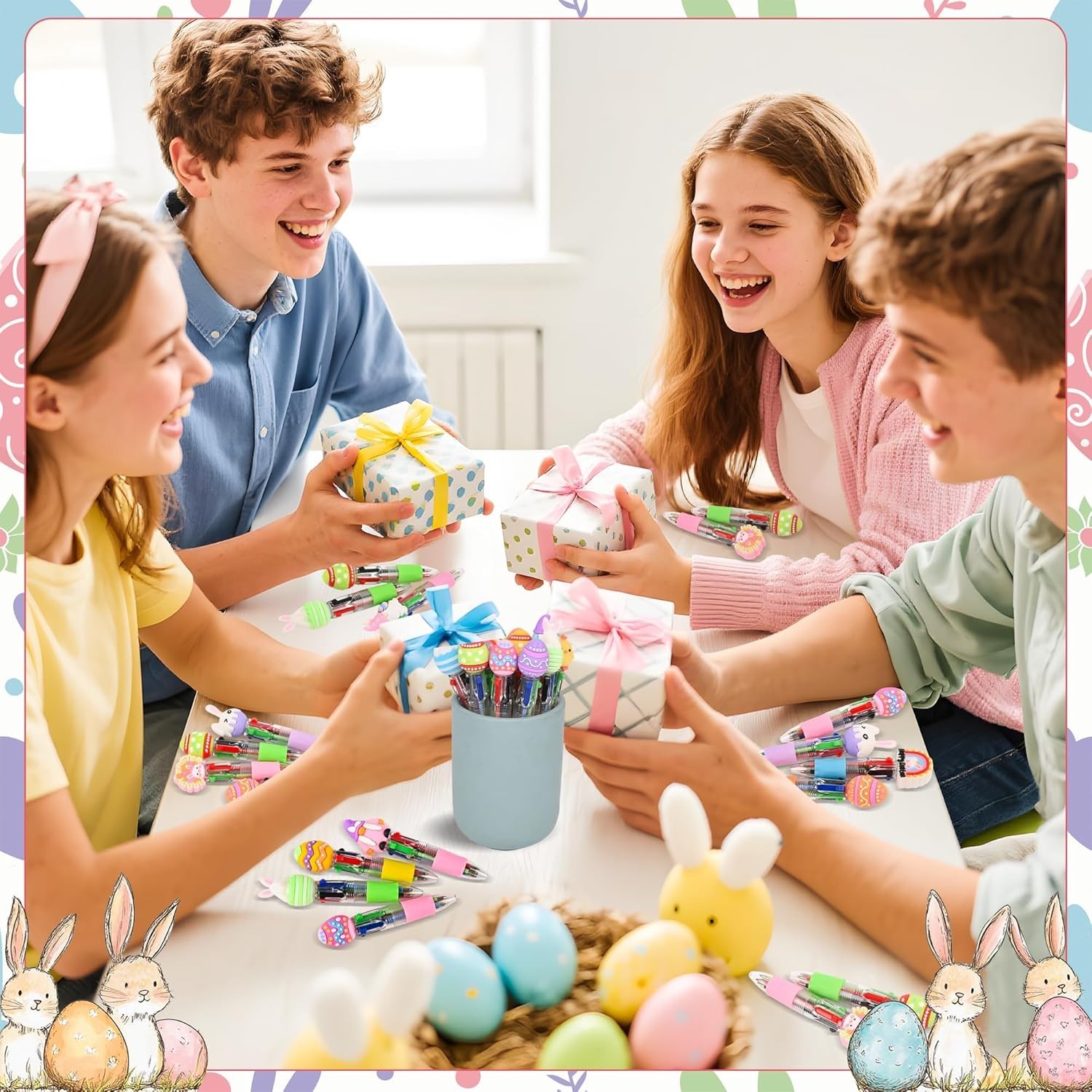 25 Pcs Easter Multicolor Pen in One Cartoon Cute Fun 4-In-1 Cute Pens Bulk Kawai