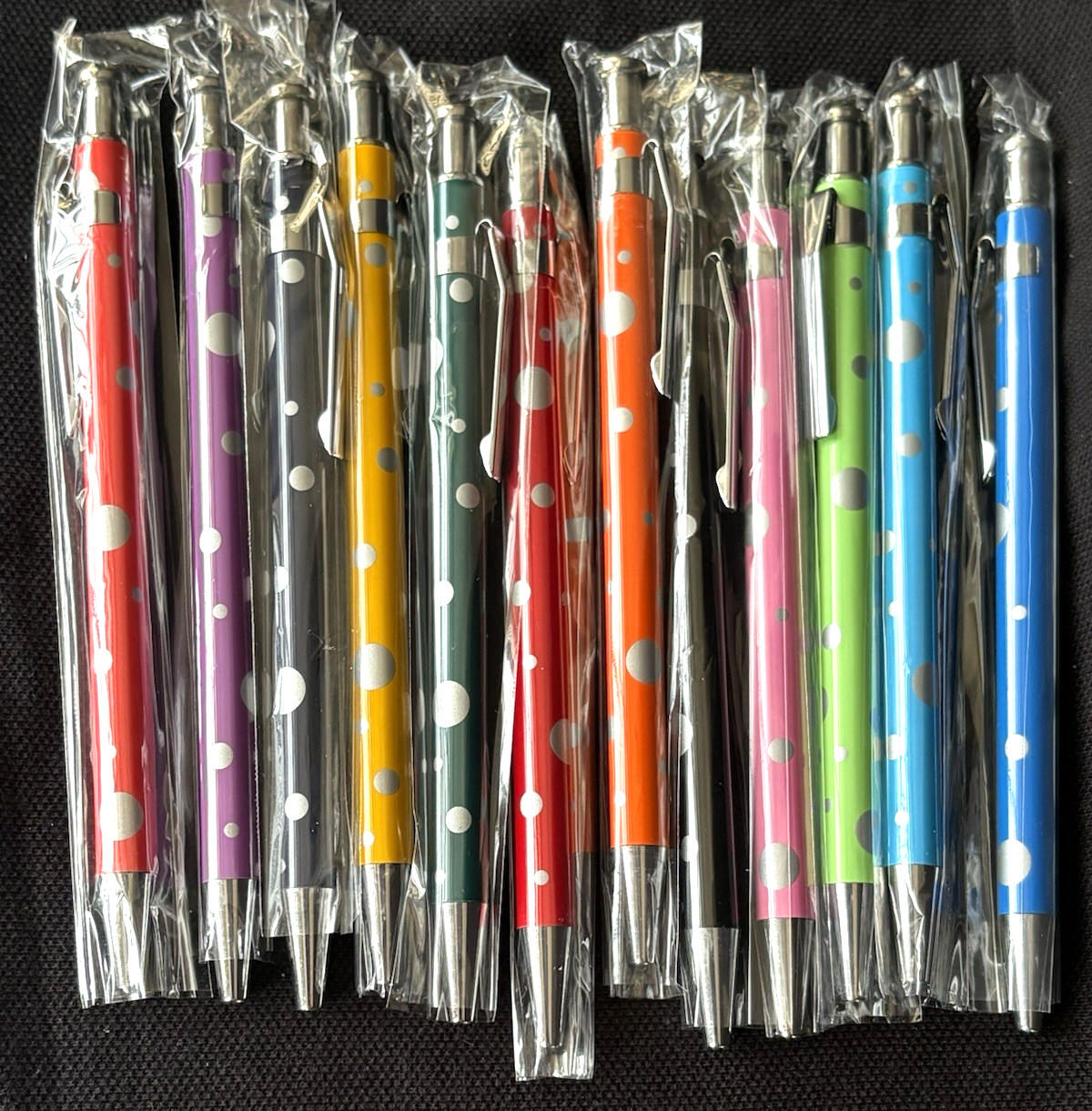 Lot of 14 Polka Dot Ballpoint Pens Assorted Colors Click Retractable New Sealed