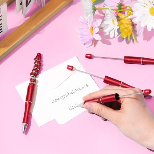 jiebor 20Pcs Red Beadable Pens Plastic Bead Ballpoint Pens Bulk with 50Pcs