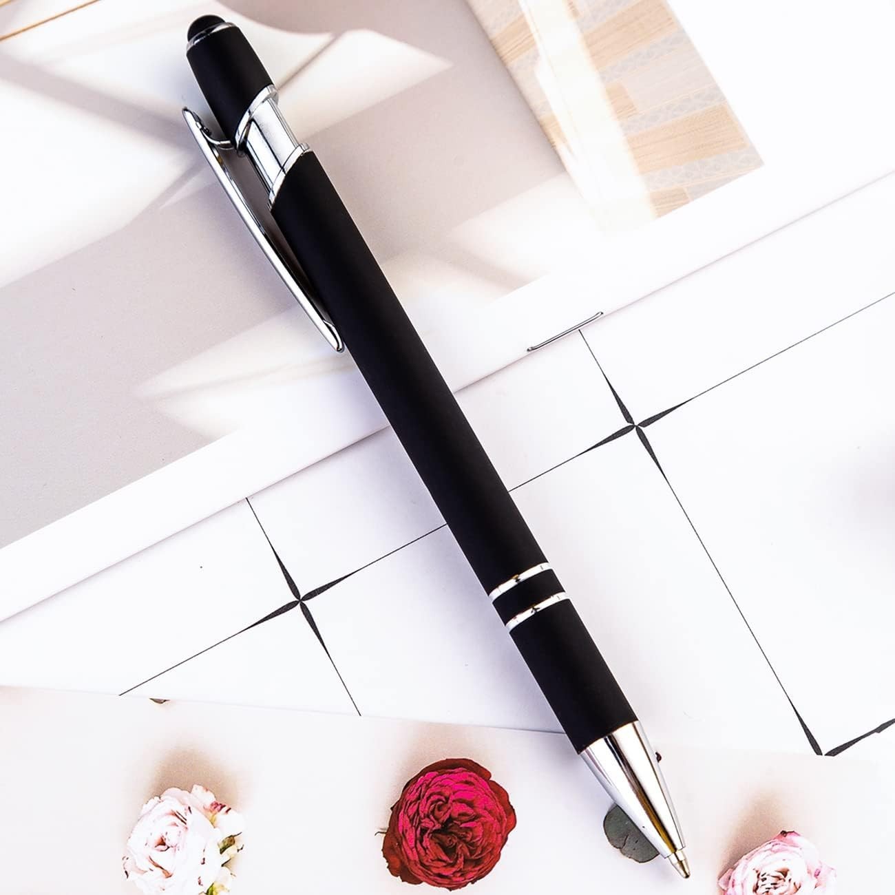 12 Pieces Black Ballpoint Pen with Stylus Tip, 2 in 1 Stylus Pen, Premium Metal