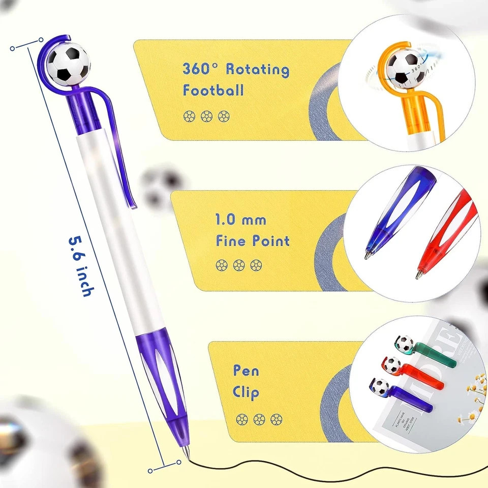 Dianelhall 20 Pcs Soccer Party Themed Soccer Pen Football Ballpoint Pens Retract