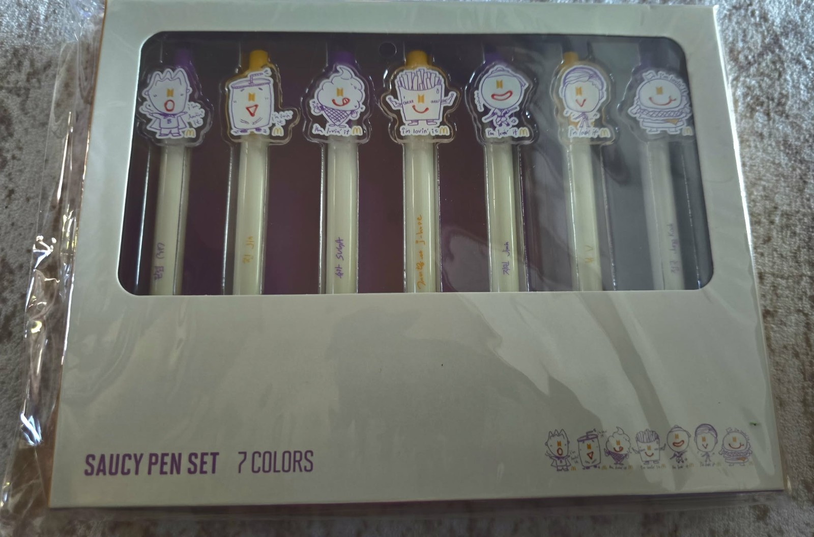 BTS McDonalds SAUCY PEN SET 7 COLORS Rare Sealed Collectible US Seller Fast Ship