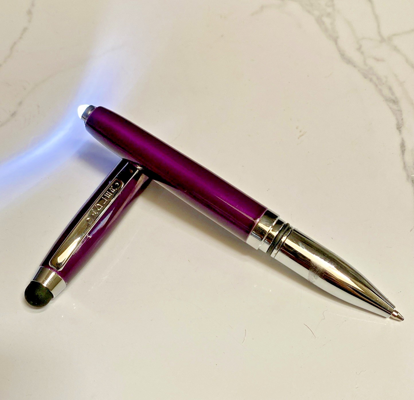 Adler Lexi 3-in-1 LED Lighted Tip Pen Stylus Purple Metal Ballpoint Black Ink