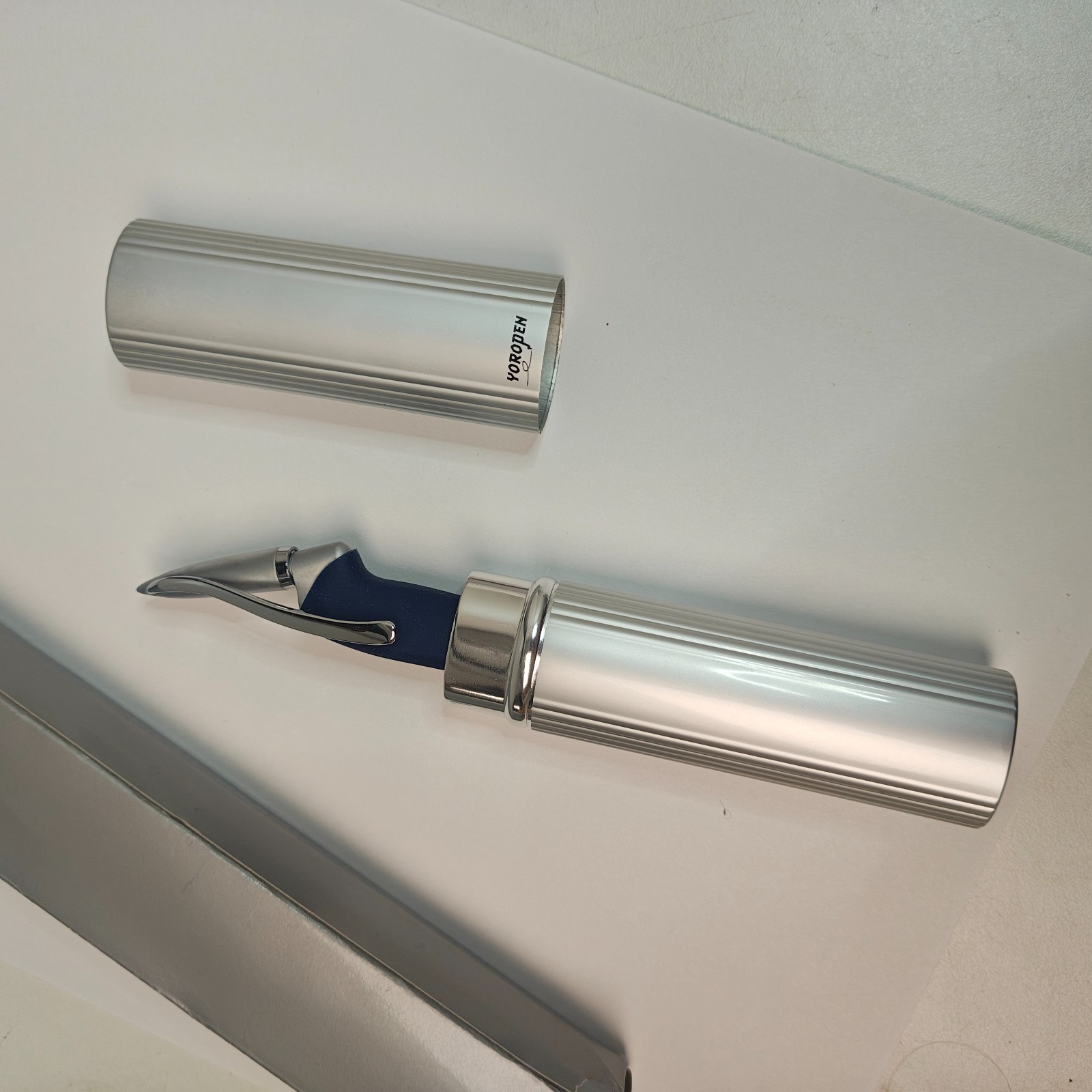 Yoropen Ergonomic Z-Series Ballpoint Pen Silver Blue Left Hand Friendly With Box