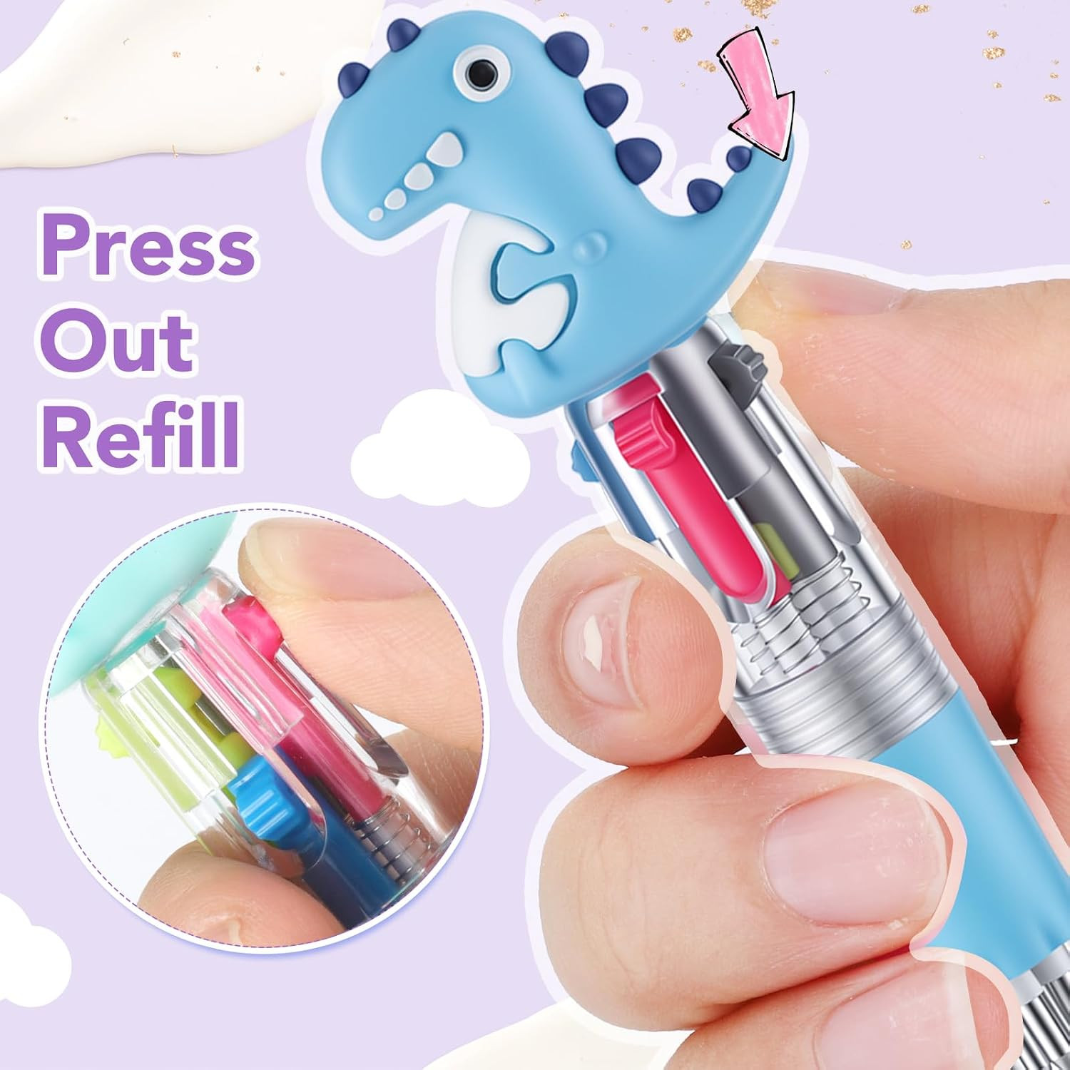 48 Pcs Dinosaur Pens for Students, Cute Pen Gifts for Classroom 4-In-1 Fun Pen B