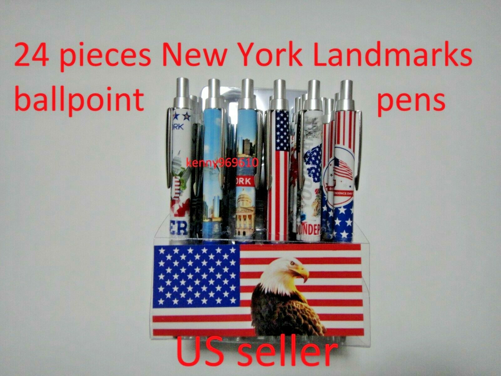 24X-BLACK Ballpoint New York Landmarks Ink Pen w. silver clip US Seller