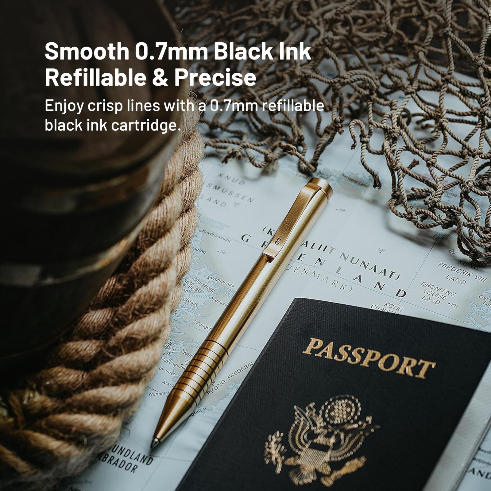 Everyman Brass Grafton Mini Twist Refillable 0.7mm Gel Ink Pen Sleek Anodized
