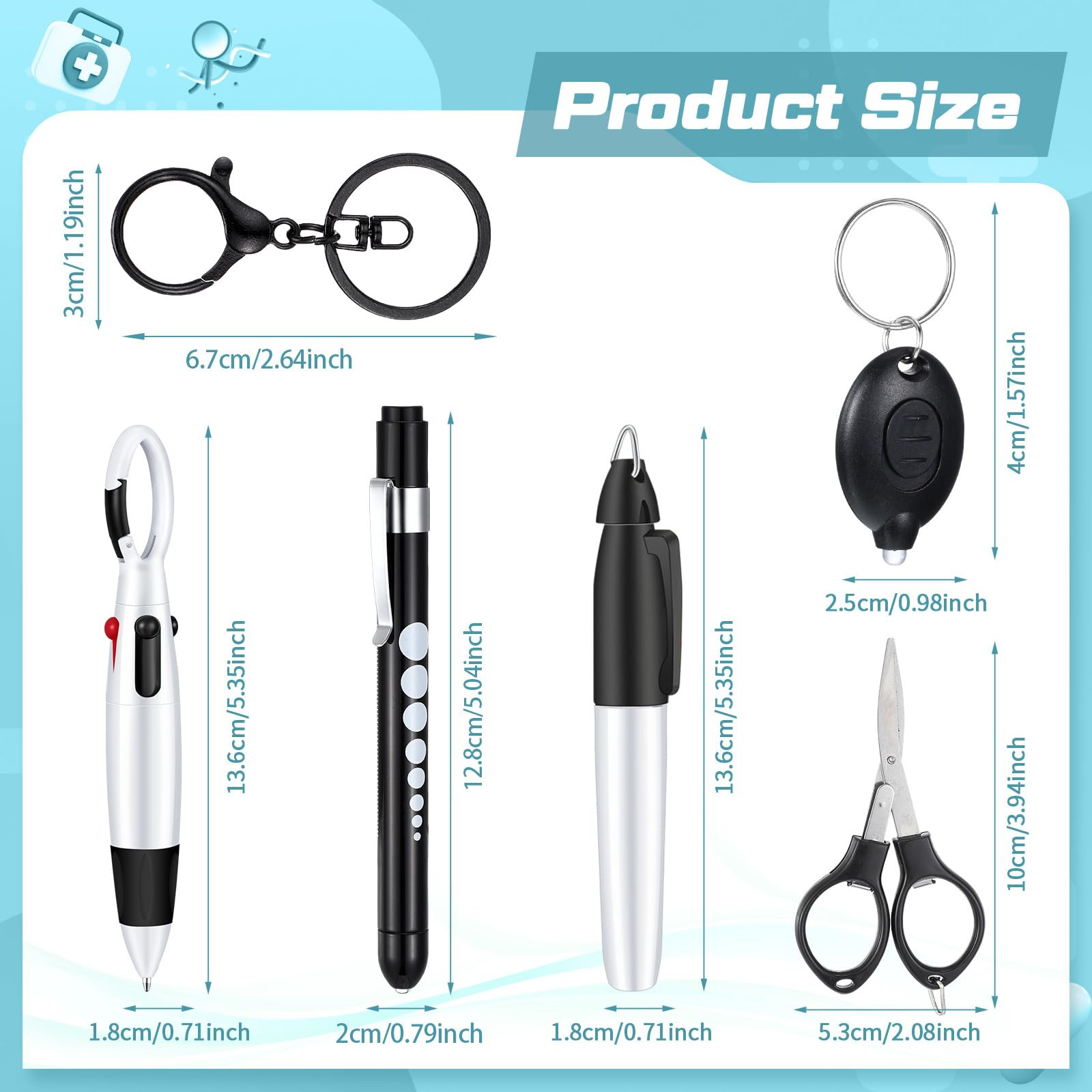 Nurse Pen Set with Marker Pen LED Light Scissors Keychain Clip and Flashlight