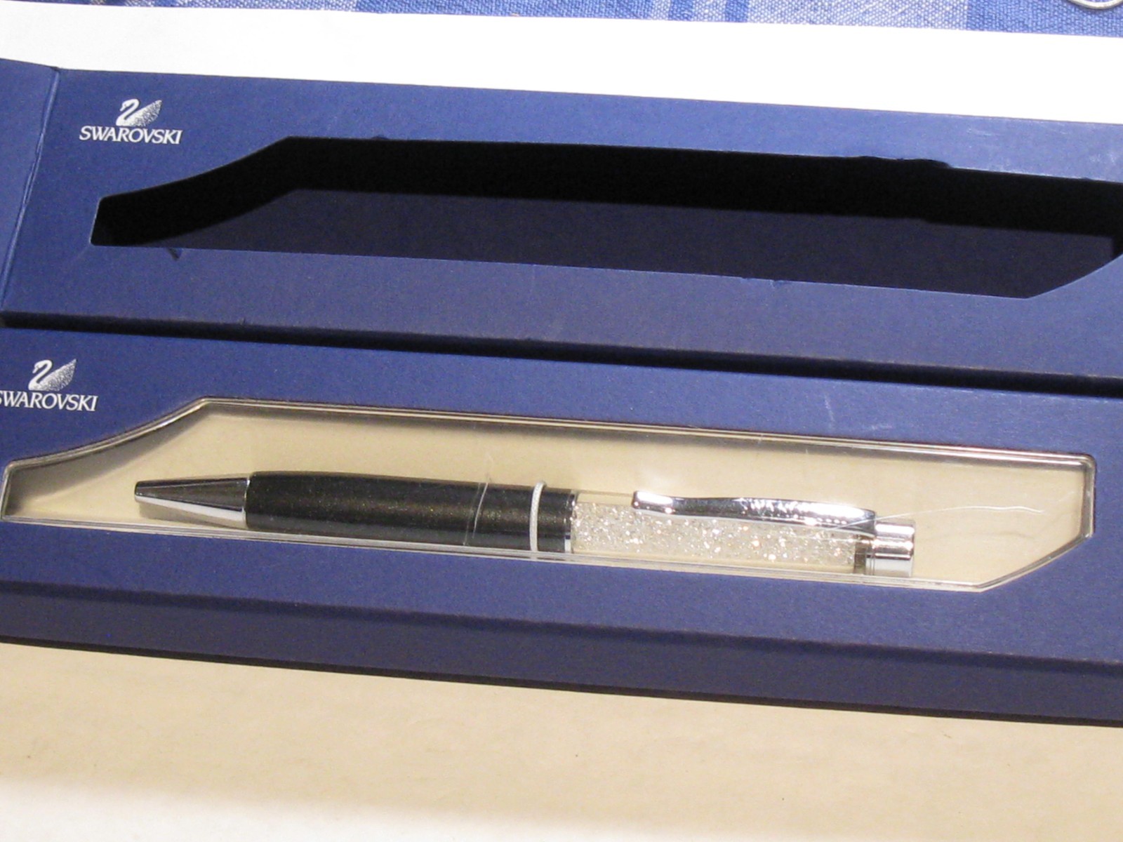 New Swarovski Black / Chrome Crystals Crystalline Ball Point Pen In Boxes