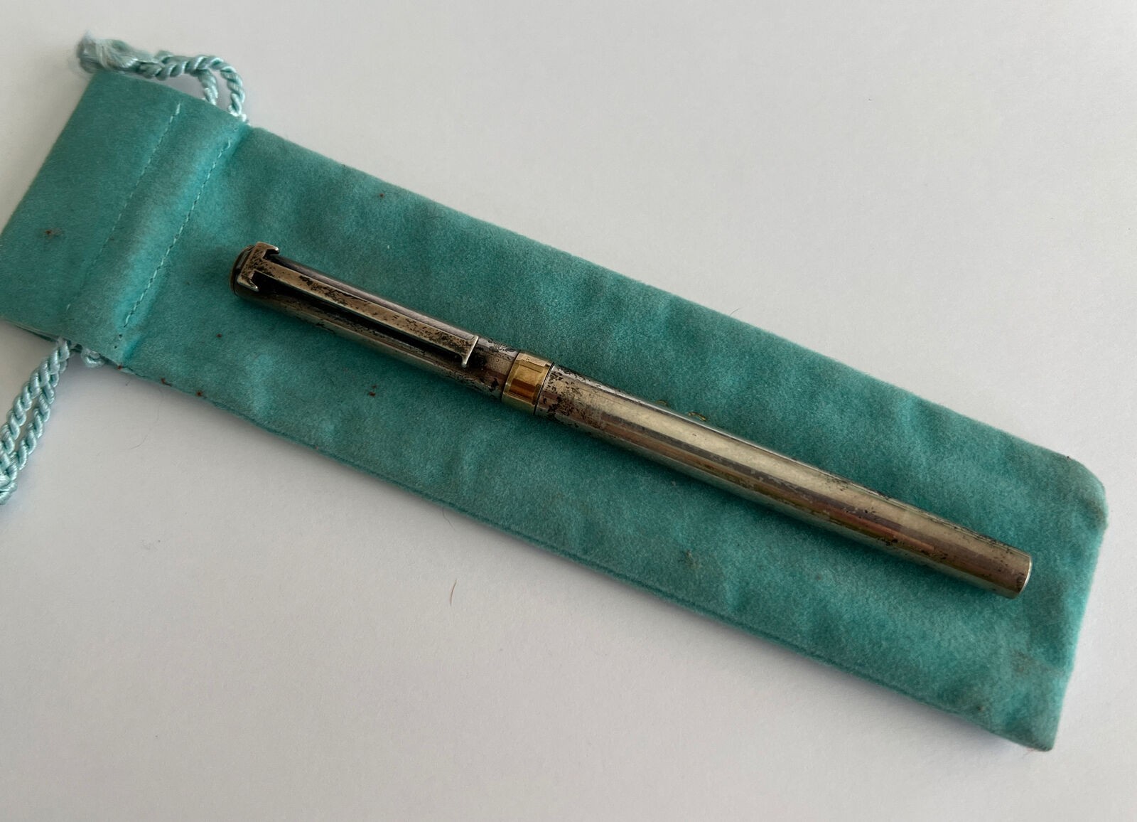 Vintage Tiffany & Co. «T» Clip 925 Sterling & 14K Gold Ink Pen Hallmarked (Z)