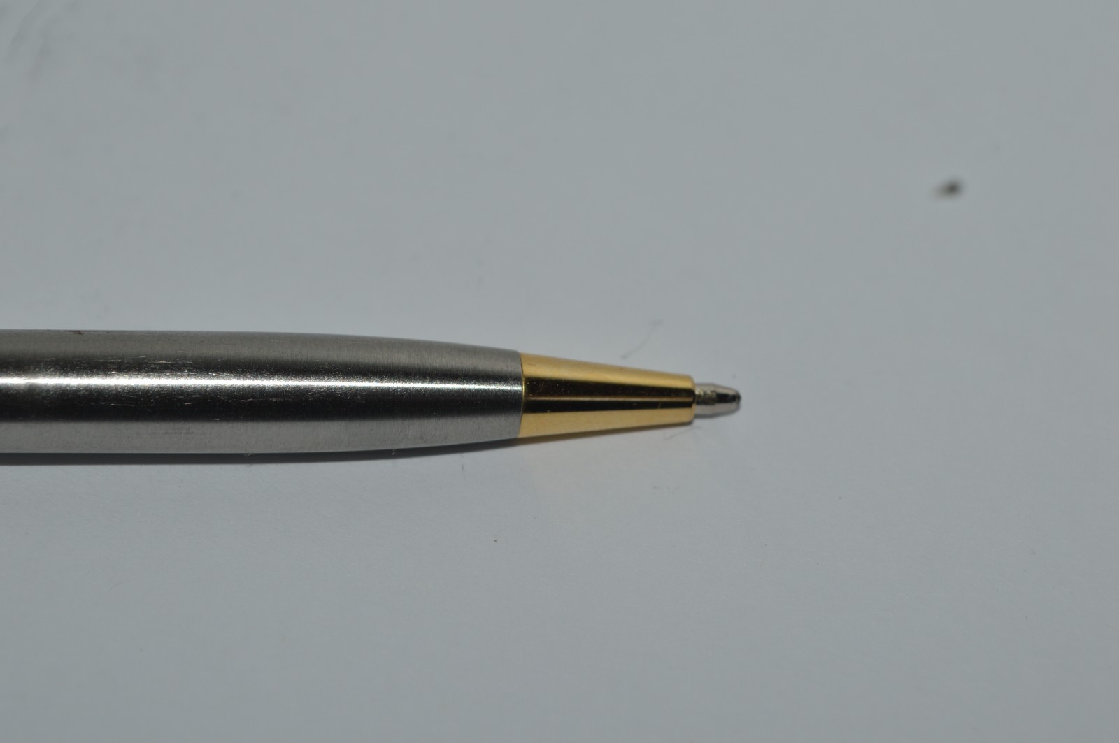 SCULLY SINCE 1906 Ball Pen Slim Brushed Stainless Steel Gold Trim Twist Action