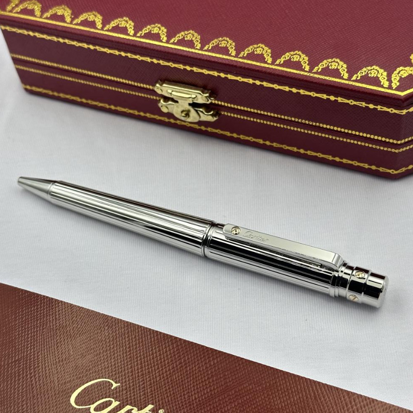 Cartier Santos Ballpoint Pen Silver Trim Luxury Gift Full Box New