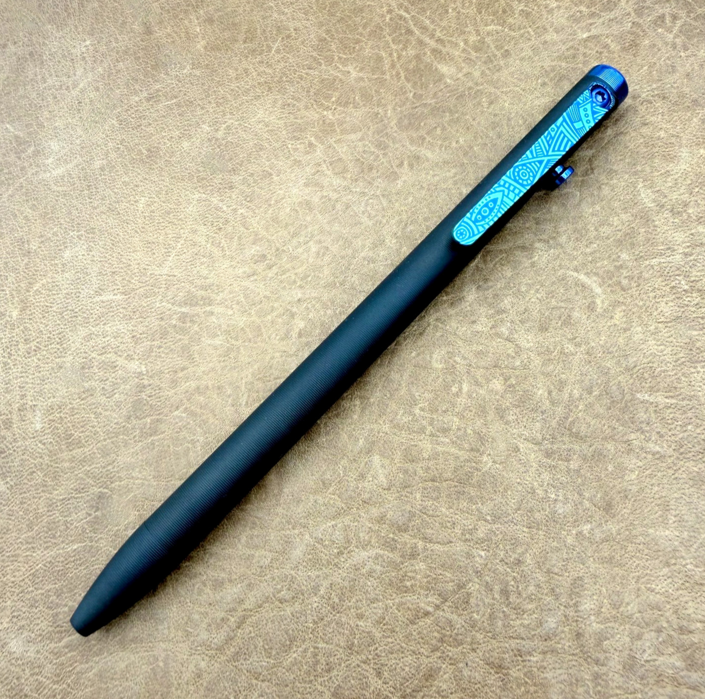 Tactile Turn – Titanium Slim Bolt Action Standard Size Pen Tribal Black & Teal