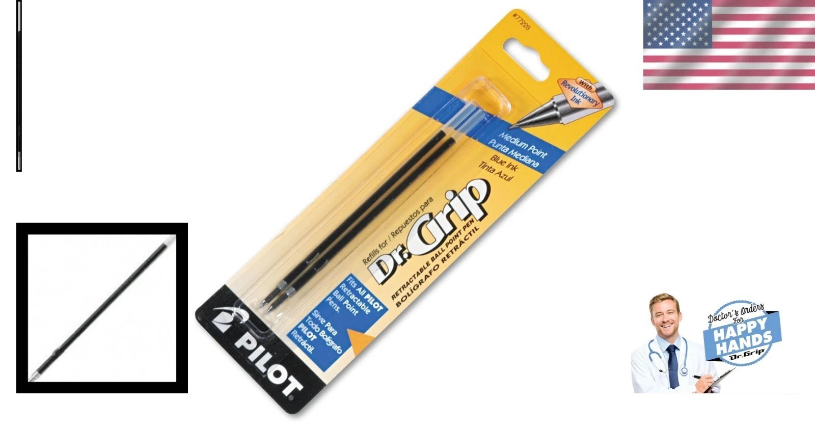 High-Quality 2-Pack Dr. Grip Medium Point Blue Ink Refills – Smudge Resistant