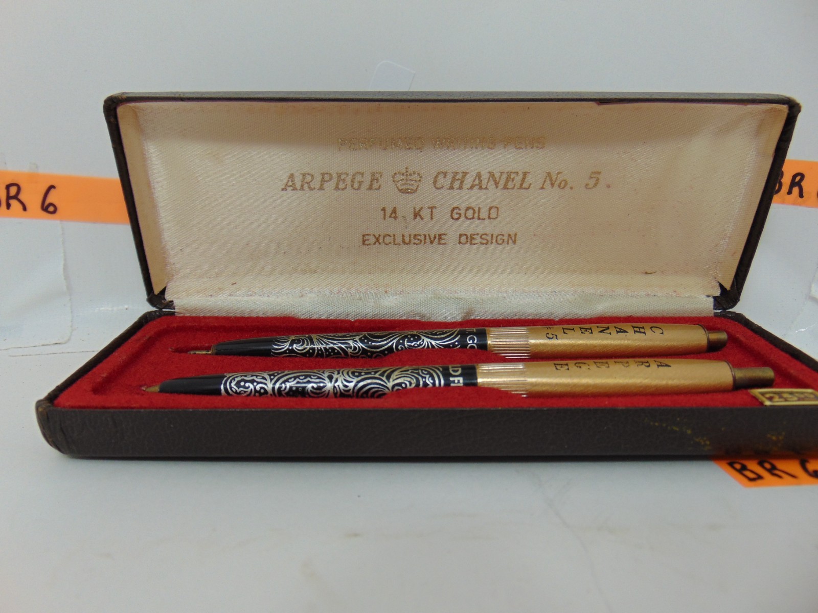 Vintage Chanel No.5 Arpege 14K Gold Filigree Perfumed Ballpoint Pen Set in Box