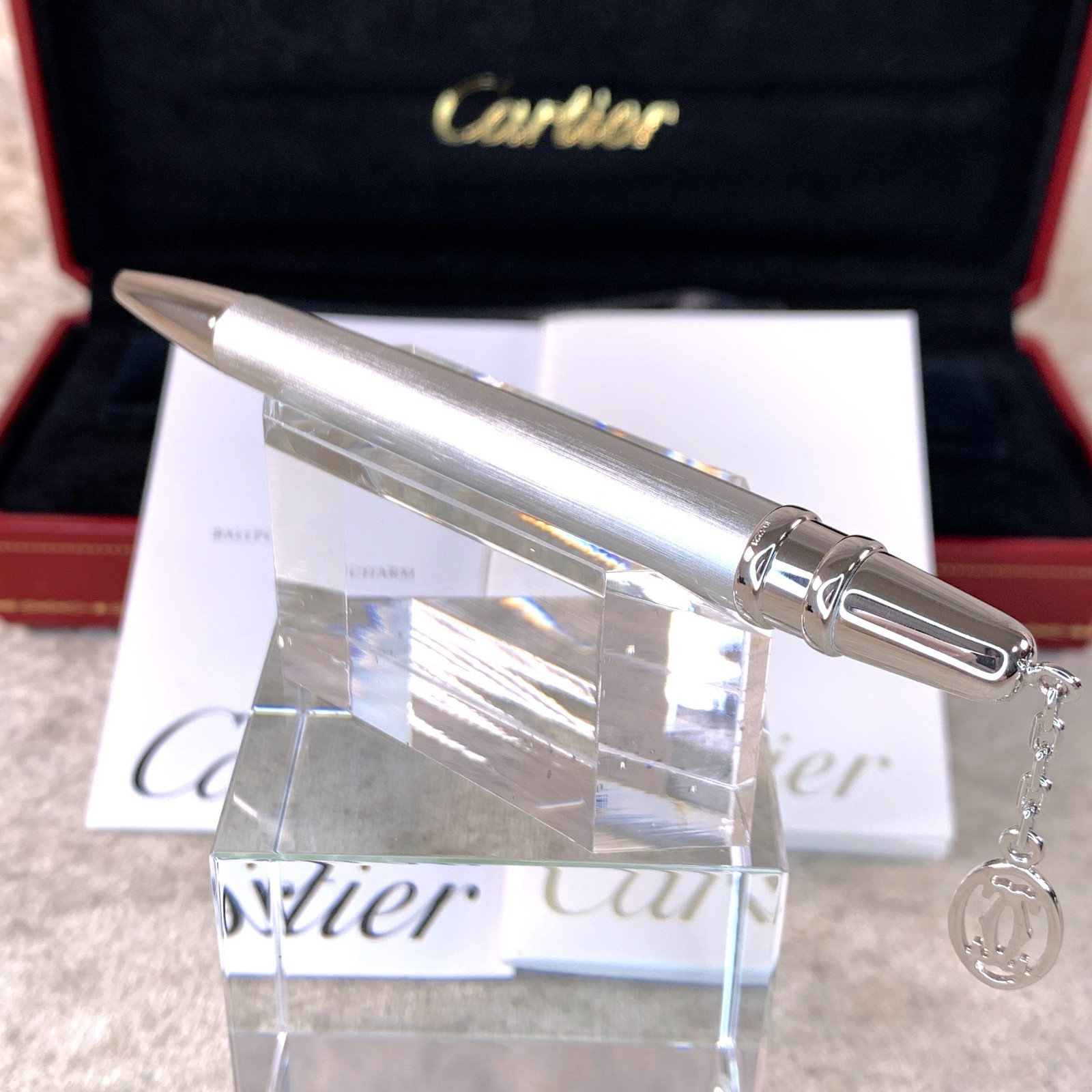 Cartier Mini Ballpoint Pen Charm Silver Lacquer Palladium Finish w/Case & Papers