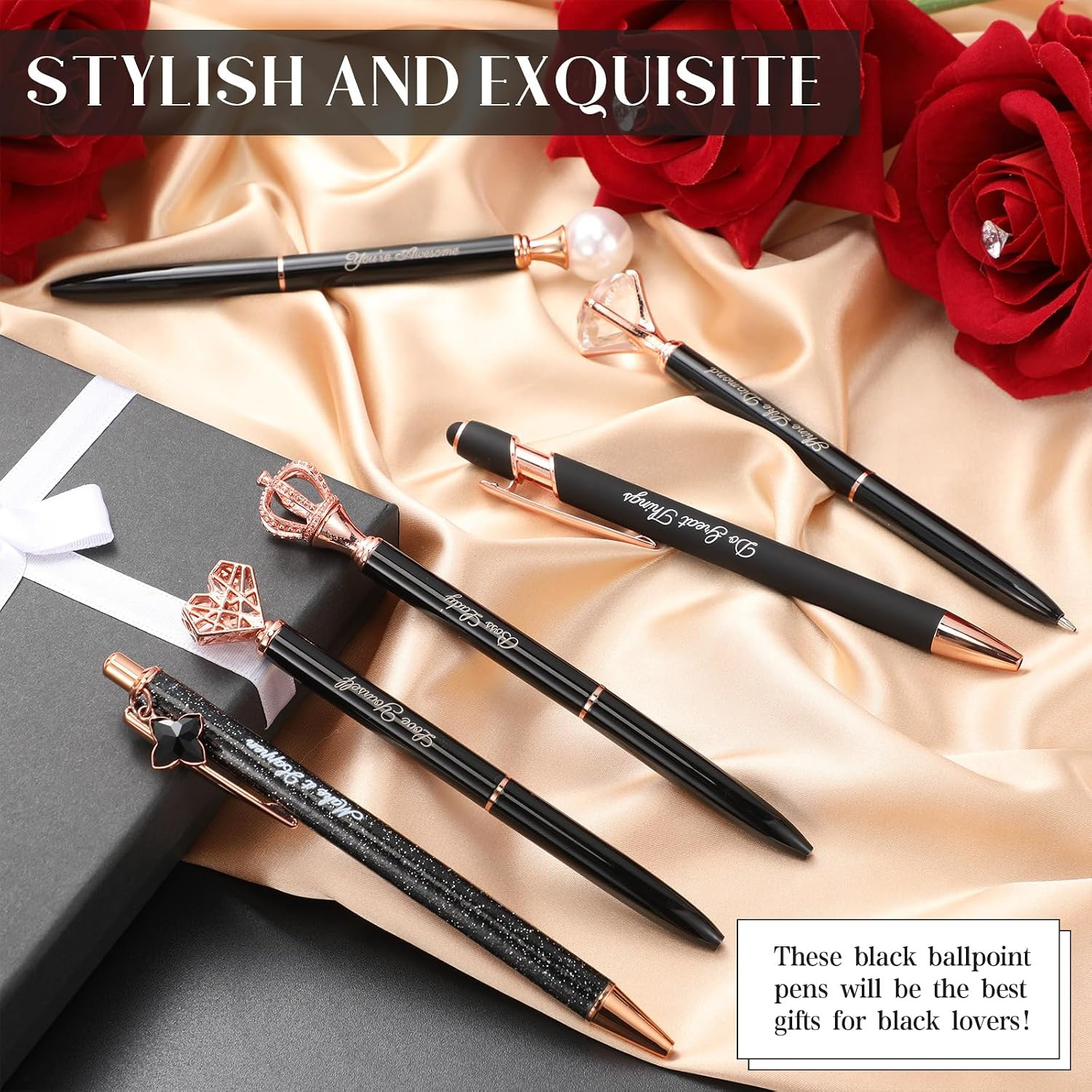 Qeeenar 6 Pcs Fancy Pens for Women Crystal Diamond Pen for Journaling Pretty Gli