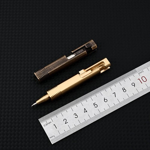 EDC Mini Pocket Brass Bolt Action Ball Pen w/ 2pcs Refills Outdoor Camping Tool
