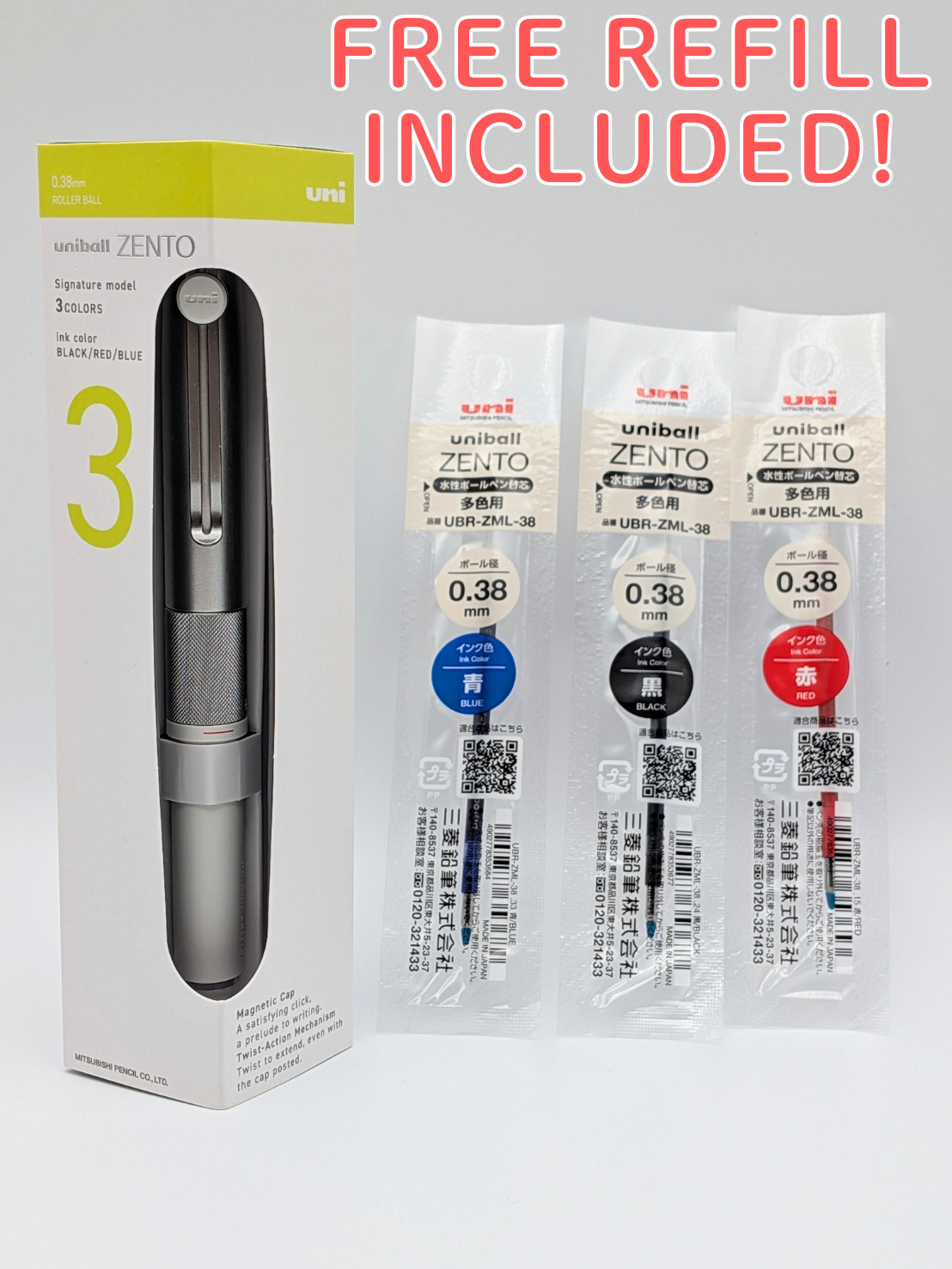 Mitsubishi uniball ZENTO Signature Model 3 Color Ballpoint Pen Silver 0.38mm