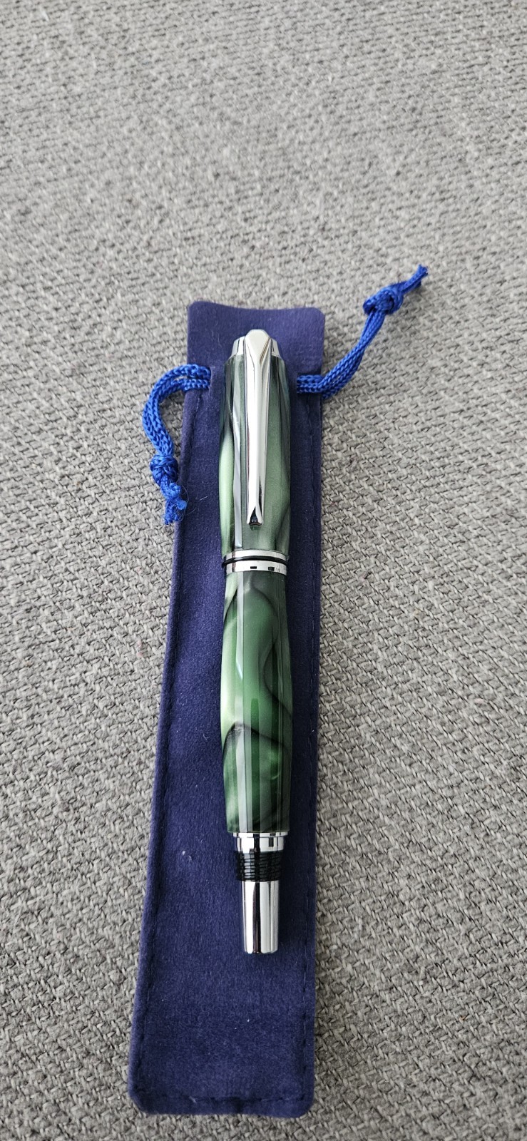 Green Swirl Resin RollerBall Pen Chrome Trim Silver Clip Black Ink w/ Pouch